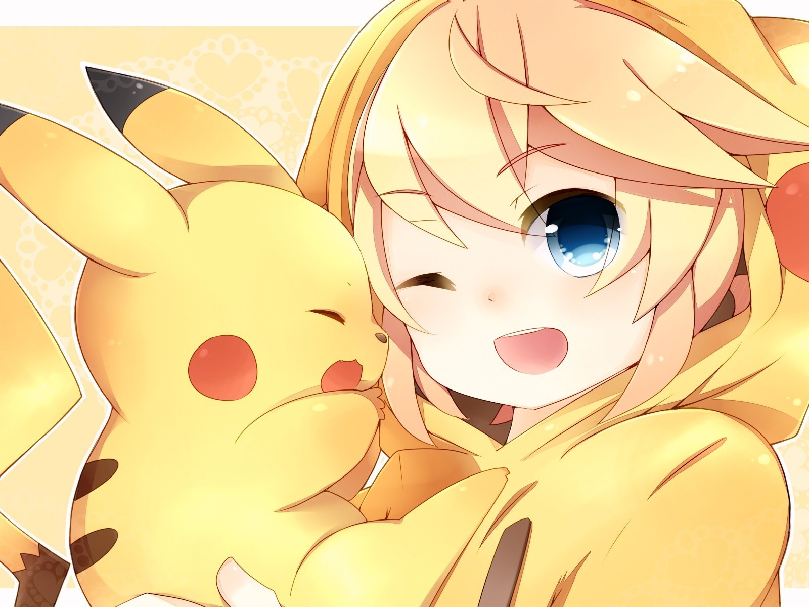 Laden Sie das Pokémon, Vocaloid, Crossover, Pikachu, Animes, Len Kagamine-Bild kostenlos auf Ihren PC-Desktop herunter