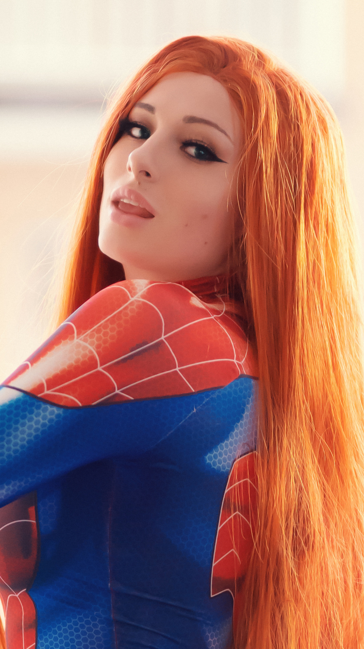 Download mobile wallpaper Redhead, Women, Long Hair, Cosplay, Spider Girl for free.
