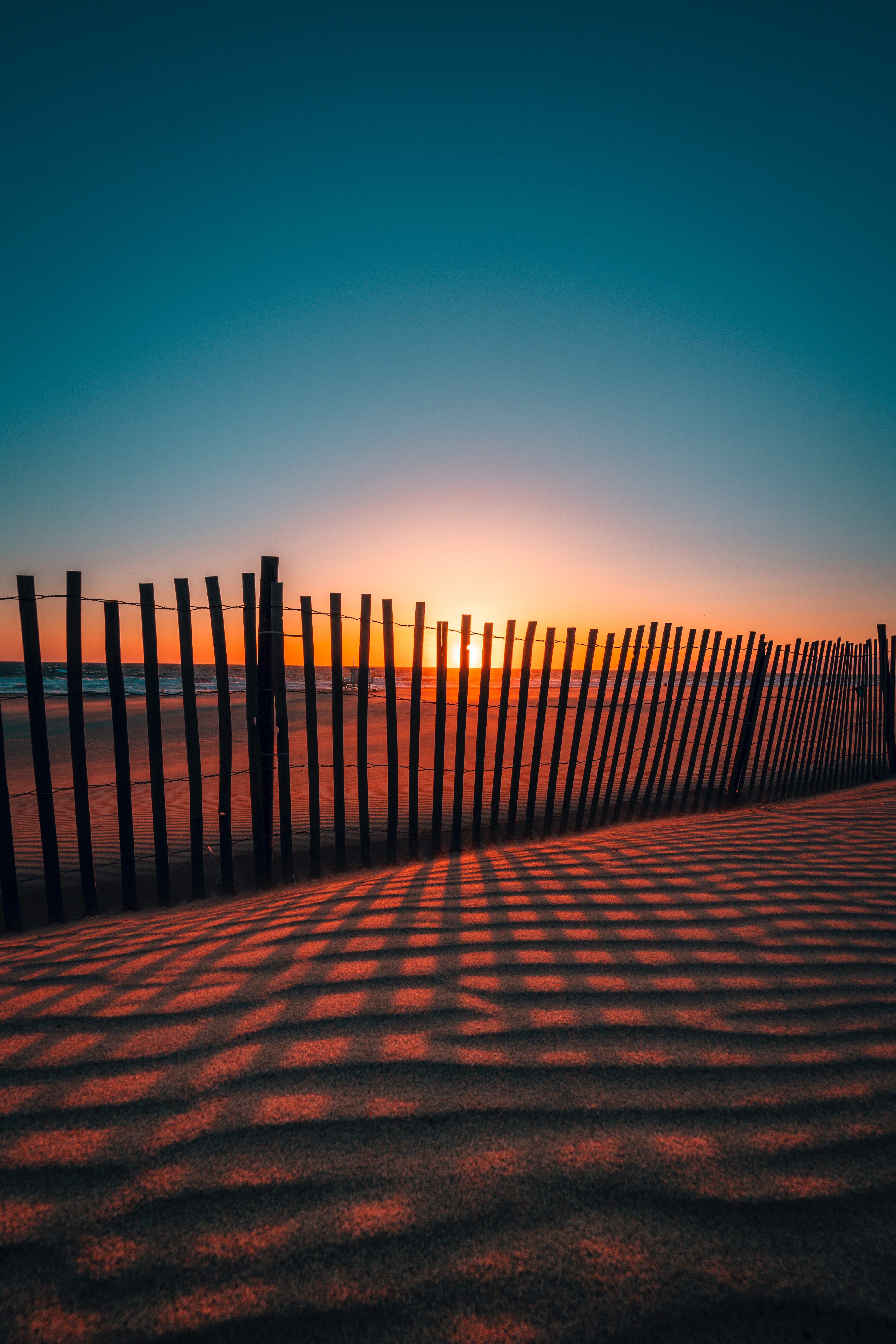 Free download wallpaper Fence, Shadows, Nature, Sunset, Sand on your PC desktop
