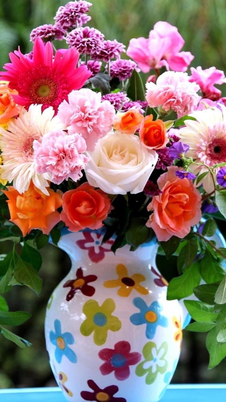 Handy-Wallpaper Blume, Farben, Vase, Bunt, Menschengemacht kostenlos herunterladen.