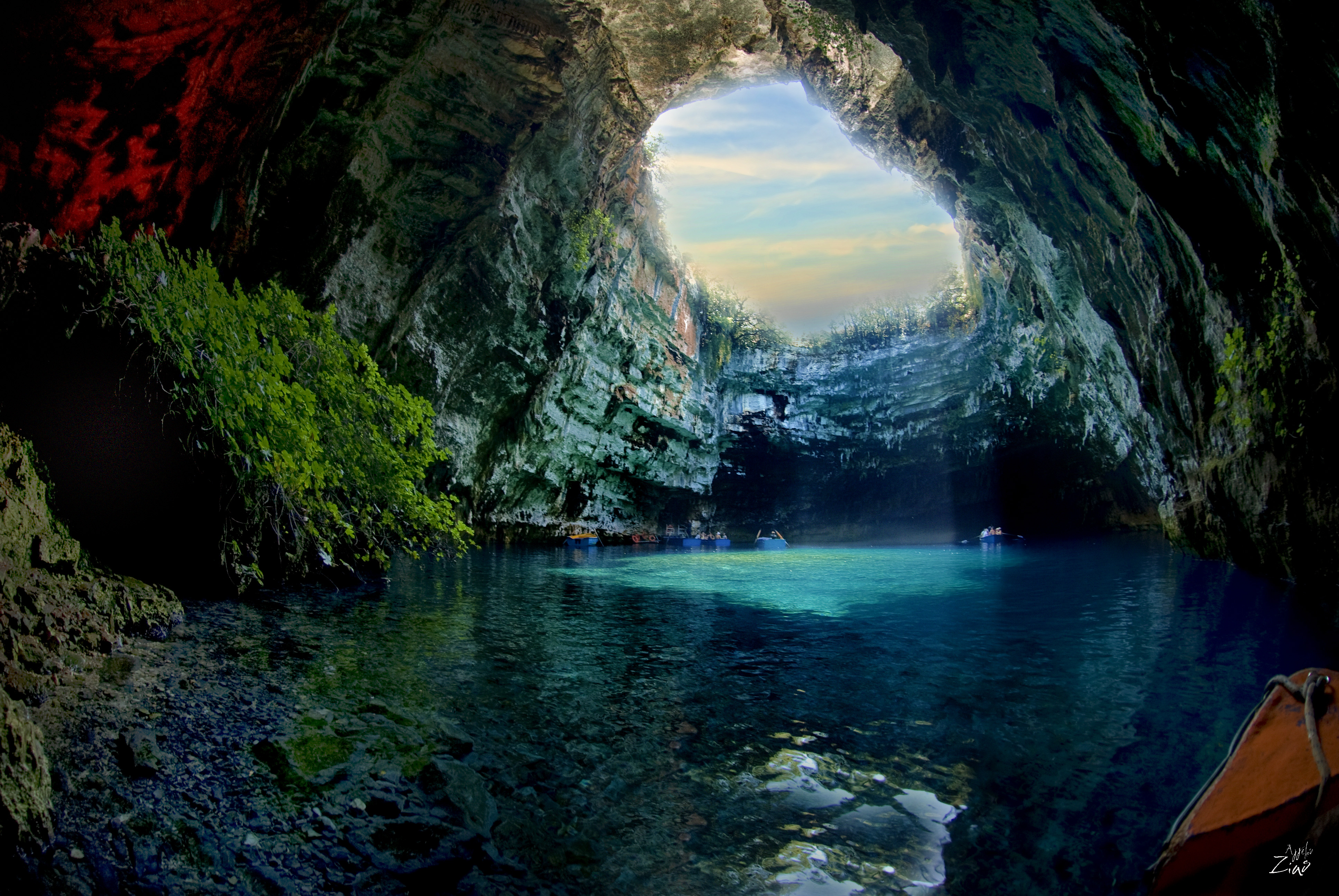 caves, greece, earth, cave, cliff, melissani cave, sunlight
