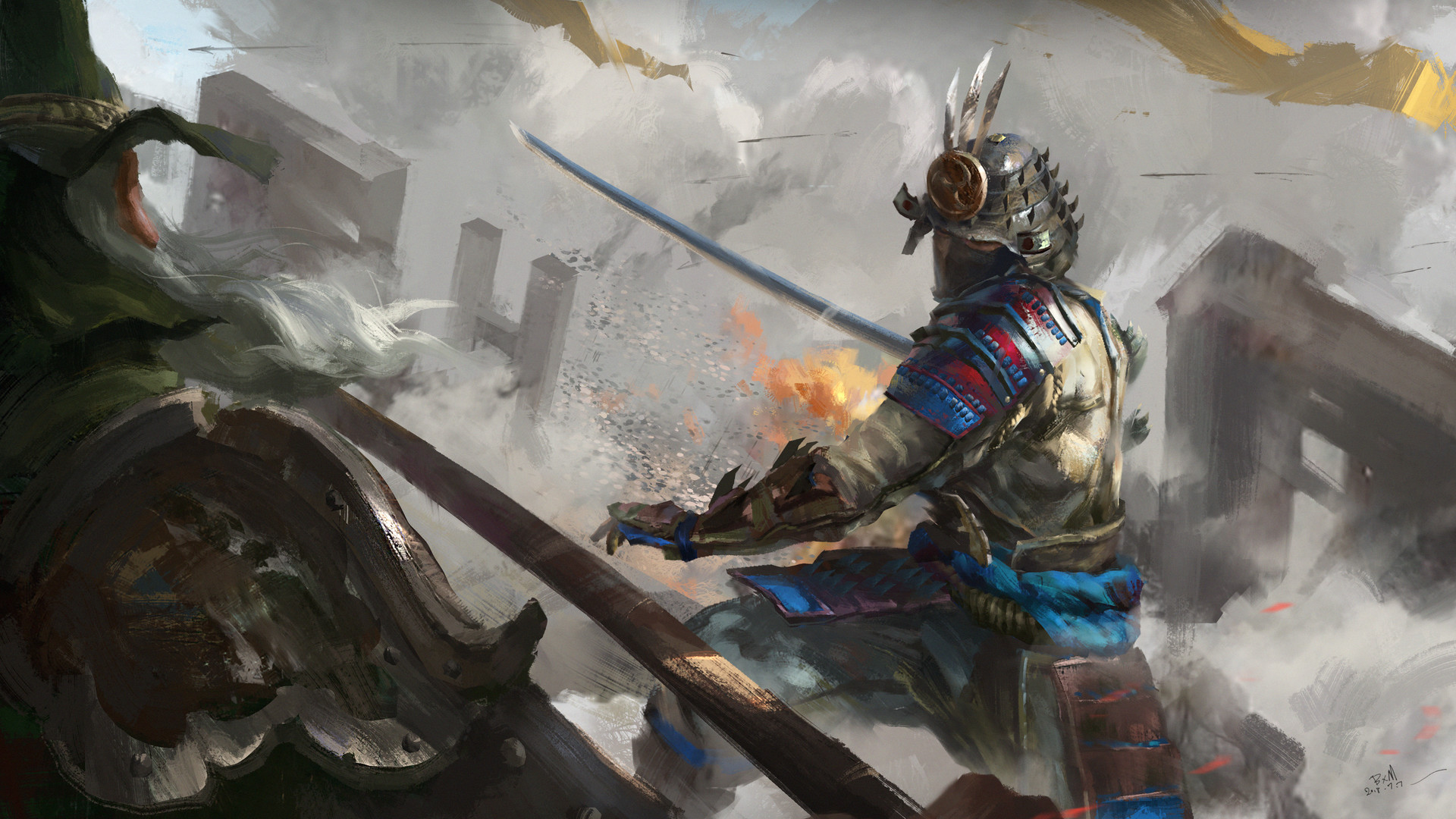 Free download wallpaper Fantasy, Warrior, Samurai, Battle, Armor, Sword on your PC desktop