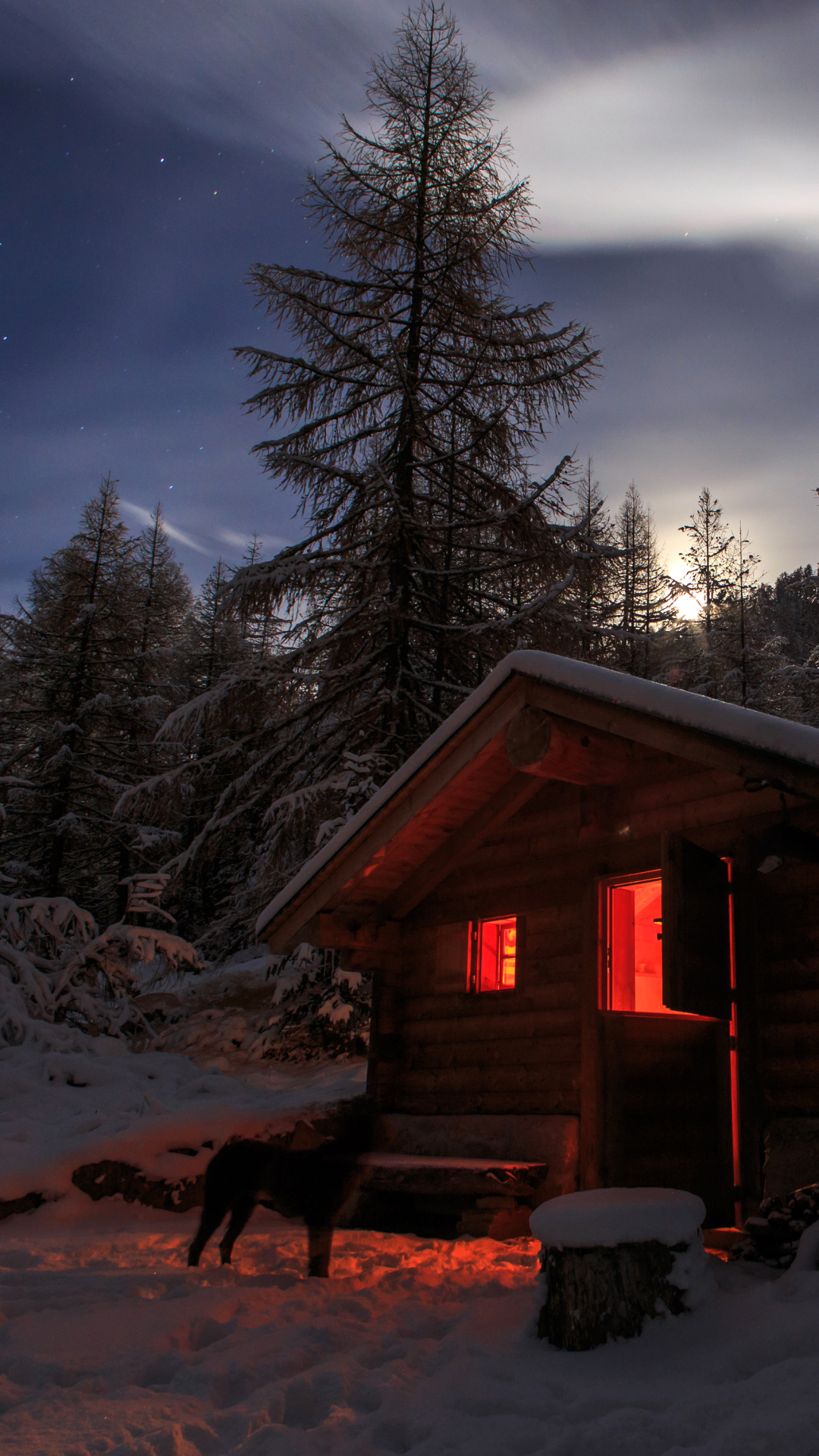 Download mobile wallpaper Winter, Night, Snow, House, Photography, Cottage for free.