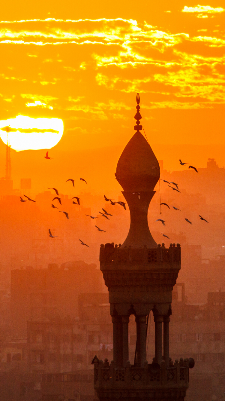 Handy-Wallpaper Ägypten, Stadt, Stadtbild, Sonnenuntergang, Menschengemacht, Großstadt, Orange Farbe), Kairo kostenlos herunterladen.