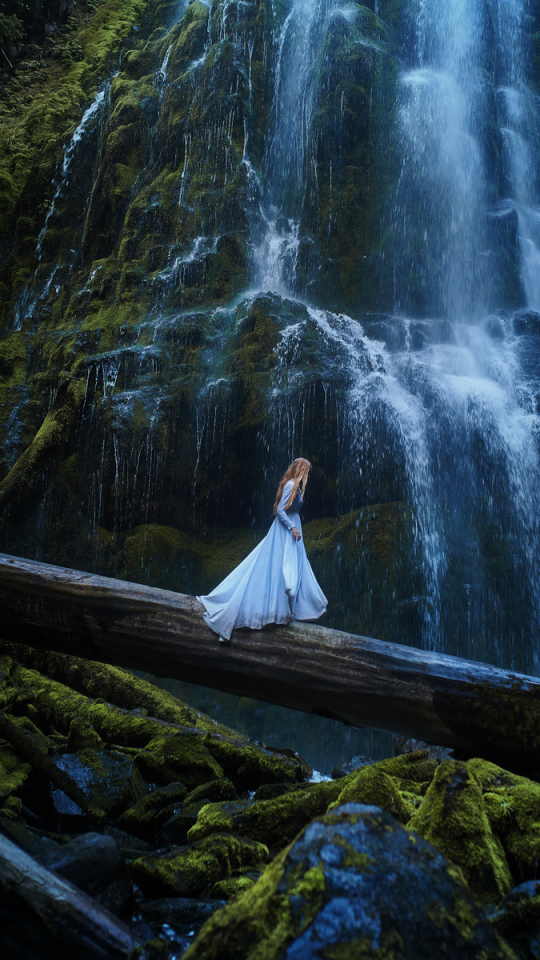 Download mobile wallpaper Alice In Wonderland, Waterfall, Mood, Women, Blue Dress for free.