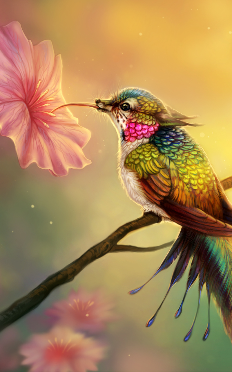 Download mobile wallpaper Fantasy, Bird, Colorful, Creature, Hummingbird, Fantasy Animals for free.