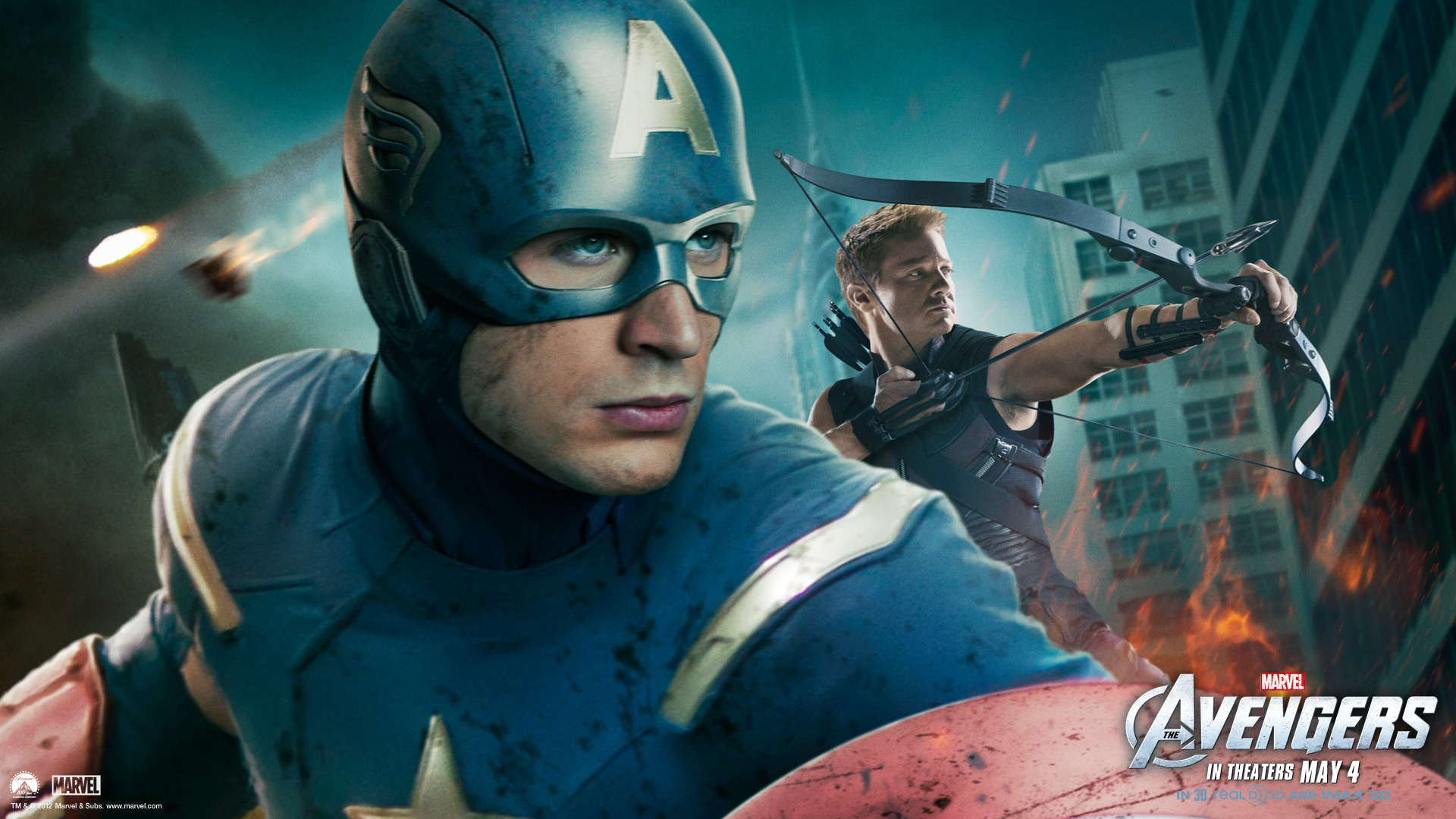 Download mobile wallpaper The Avengers, Avengers, Captain America, Chris Evans, Hawkeye, Jeremy Renner, Movie for free.