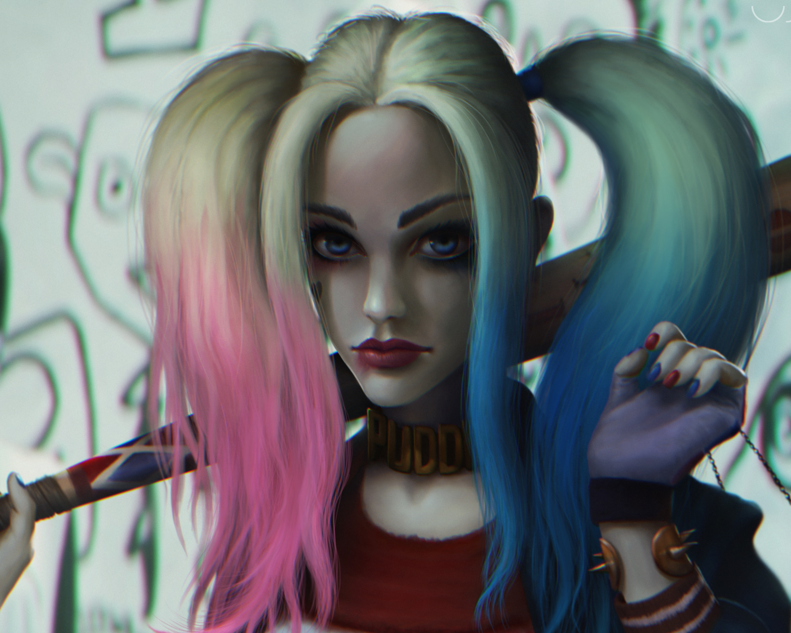 Laden Sie das Blaue Augen, Comics, Harley Quinn, Weißes Haar, Twintails, Lippenstift-Bild kostenlos auf Ihren PC-Desktop herunter