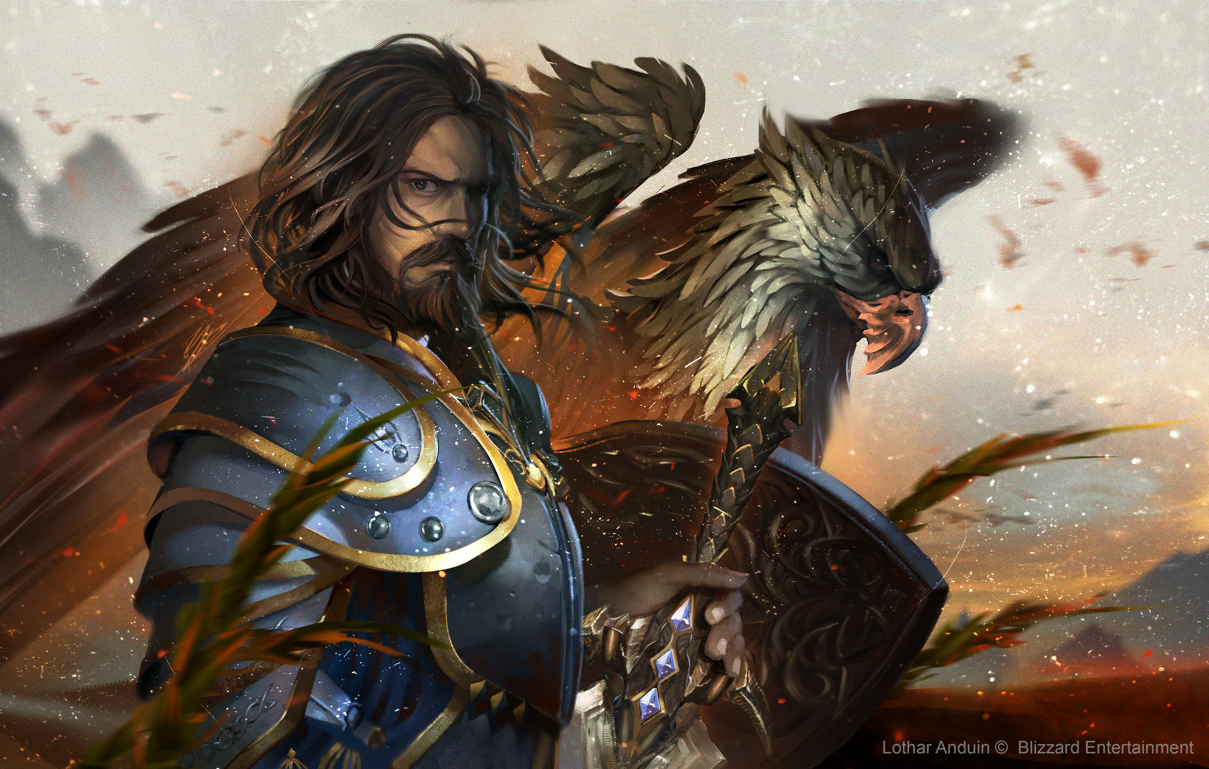 video game, world of warcraft, anduin lothar, armor, eagle, knight, stare, warrior, warcraft