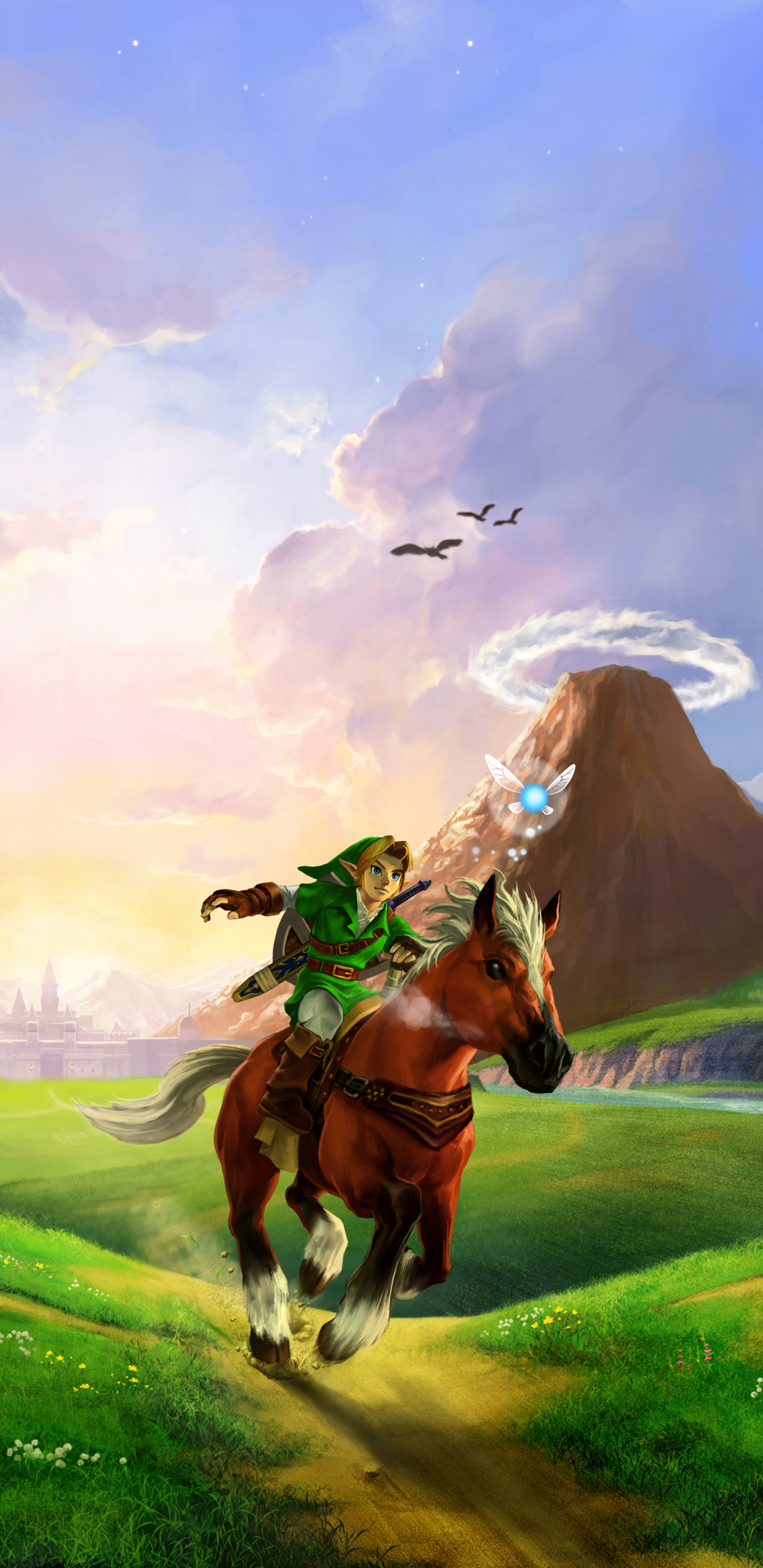 Handy-Wallpaper Berg, Vogel, Gebirge, Pferd, Verknüpfung, Computerspiele, Hauspferd, Zelda, The Legend Of Zelda: Ocarina Of Time kostenlos herunterladen.