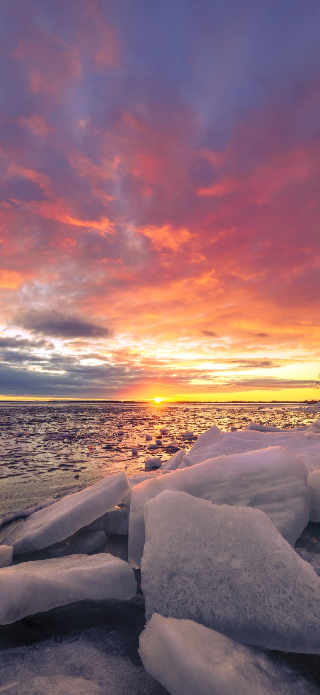 Download mobile wallpaper Nature, Sunset, Ice, Horizon, Earth for free.