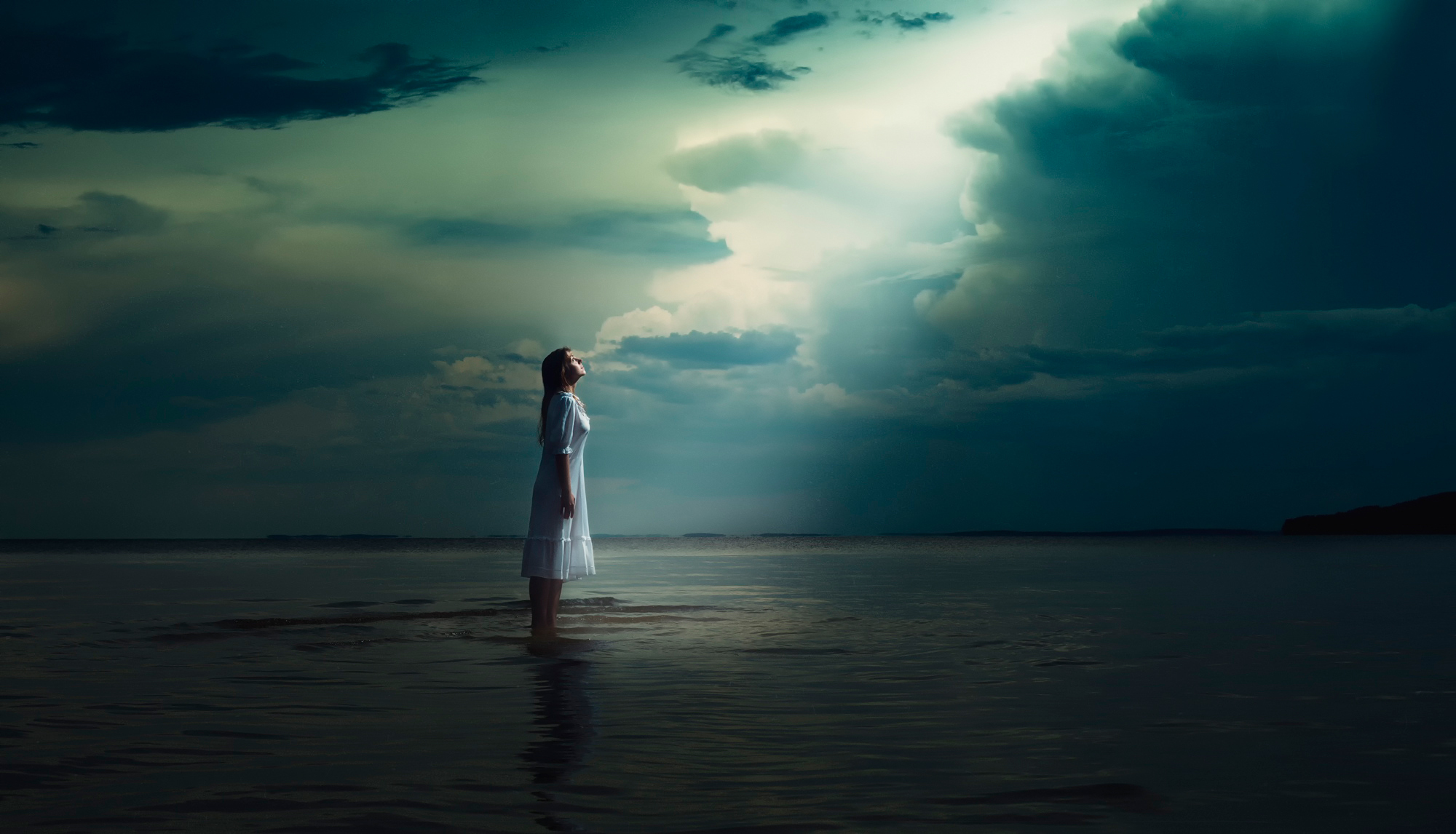 Free download wallpaper Water, Fantasy, Sky, Cloud, Women on your PC desktop