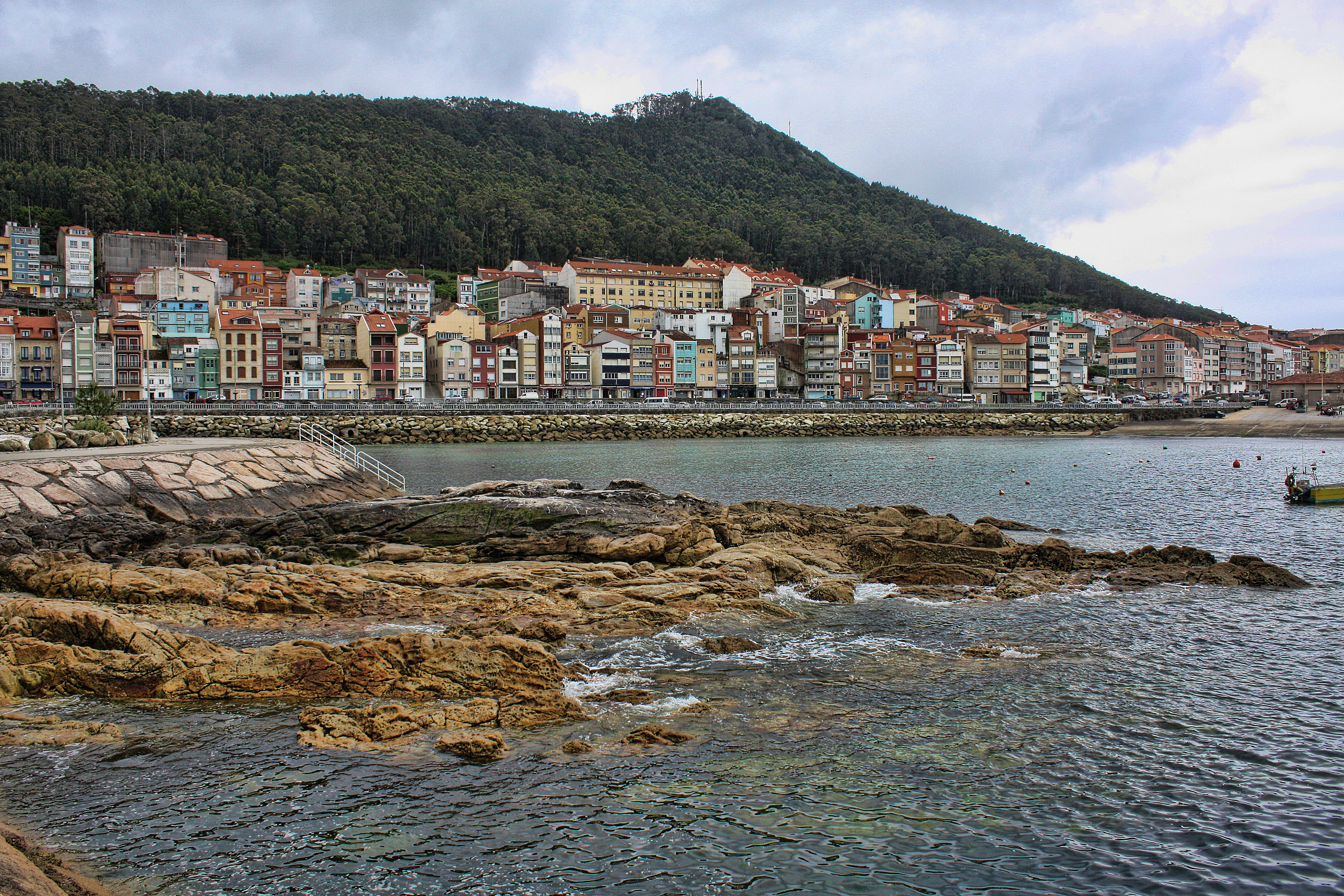 Download mobile wallpaper Sea, Village, Spain, Man Made, Galicia for free.