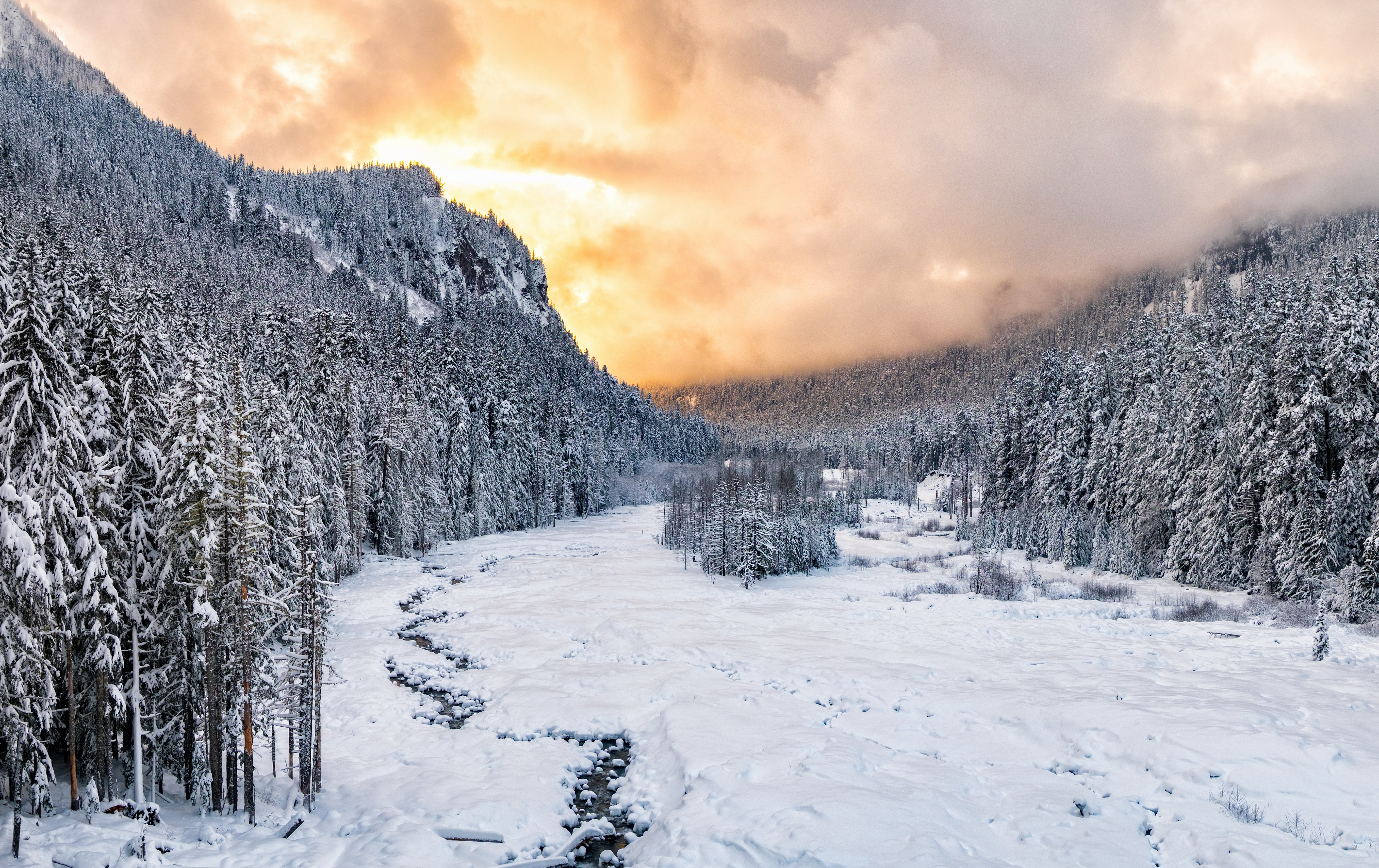 Скачать обои бесплатно Зима, Природа, Закат, Снег, Национальный Парк, Земля/природа картинка на рабочий стол ПК