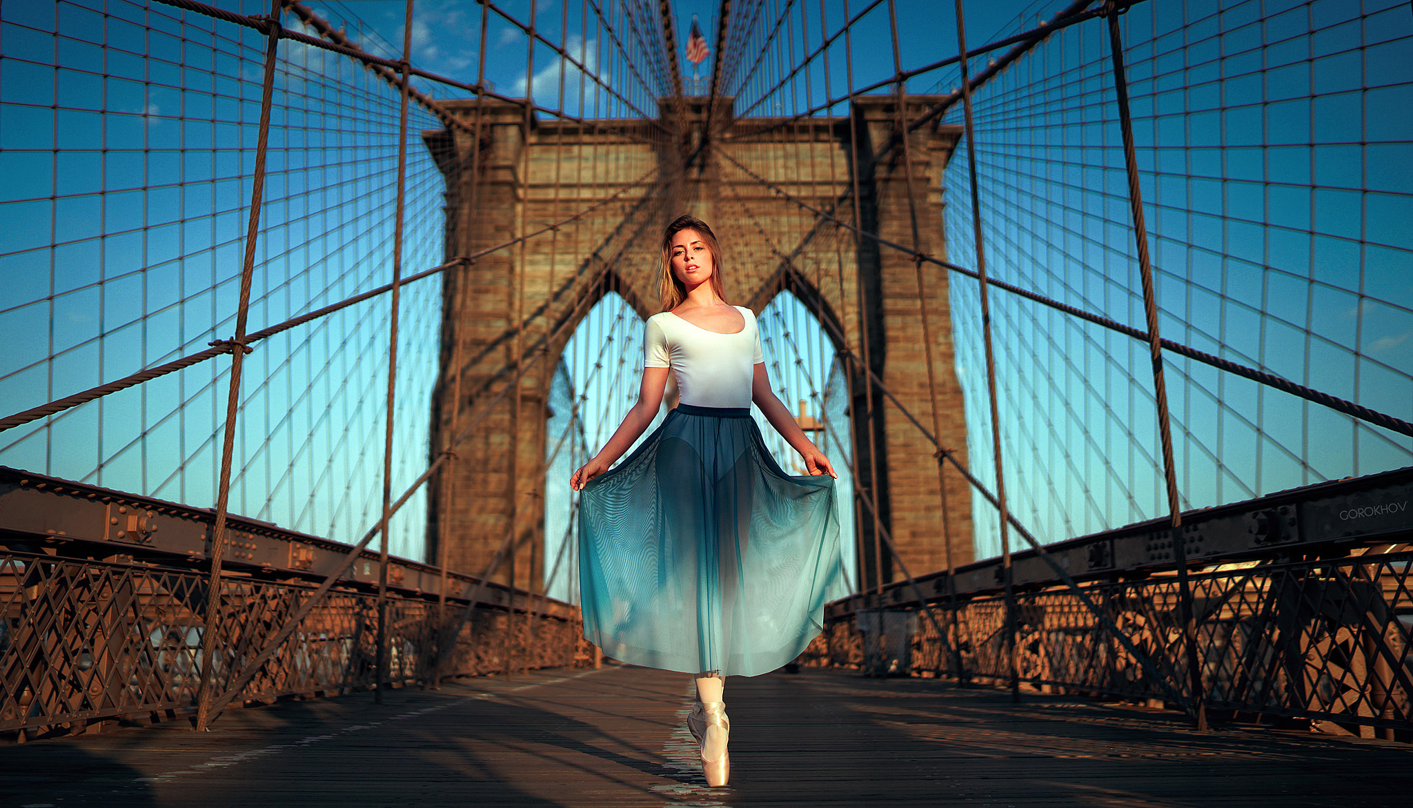 women, model, ballerina, brooklyn bridge