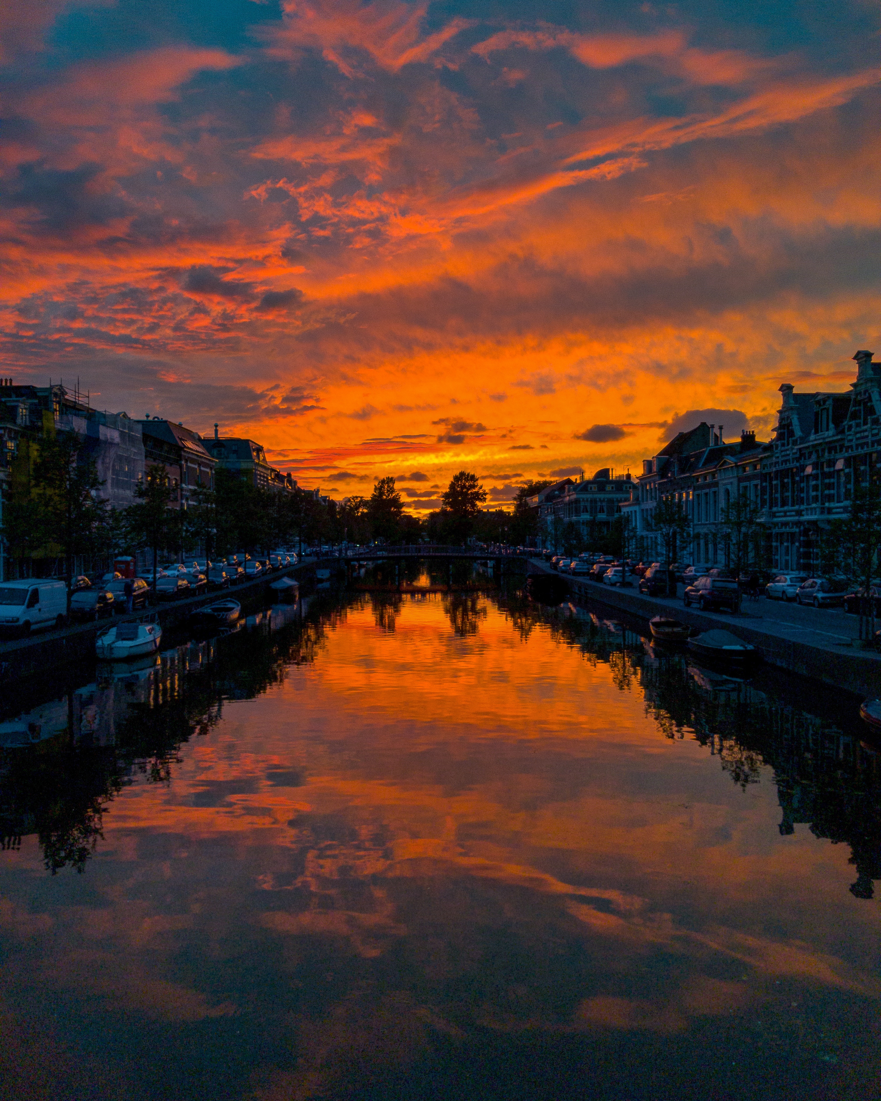 rivers, netherlands, cities, sunset, city, channel lock screen backgrounds