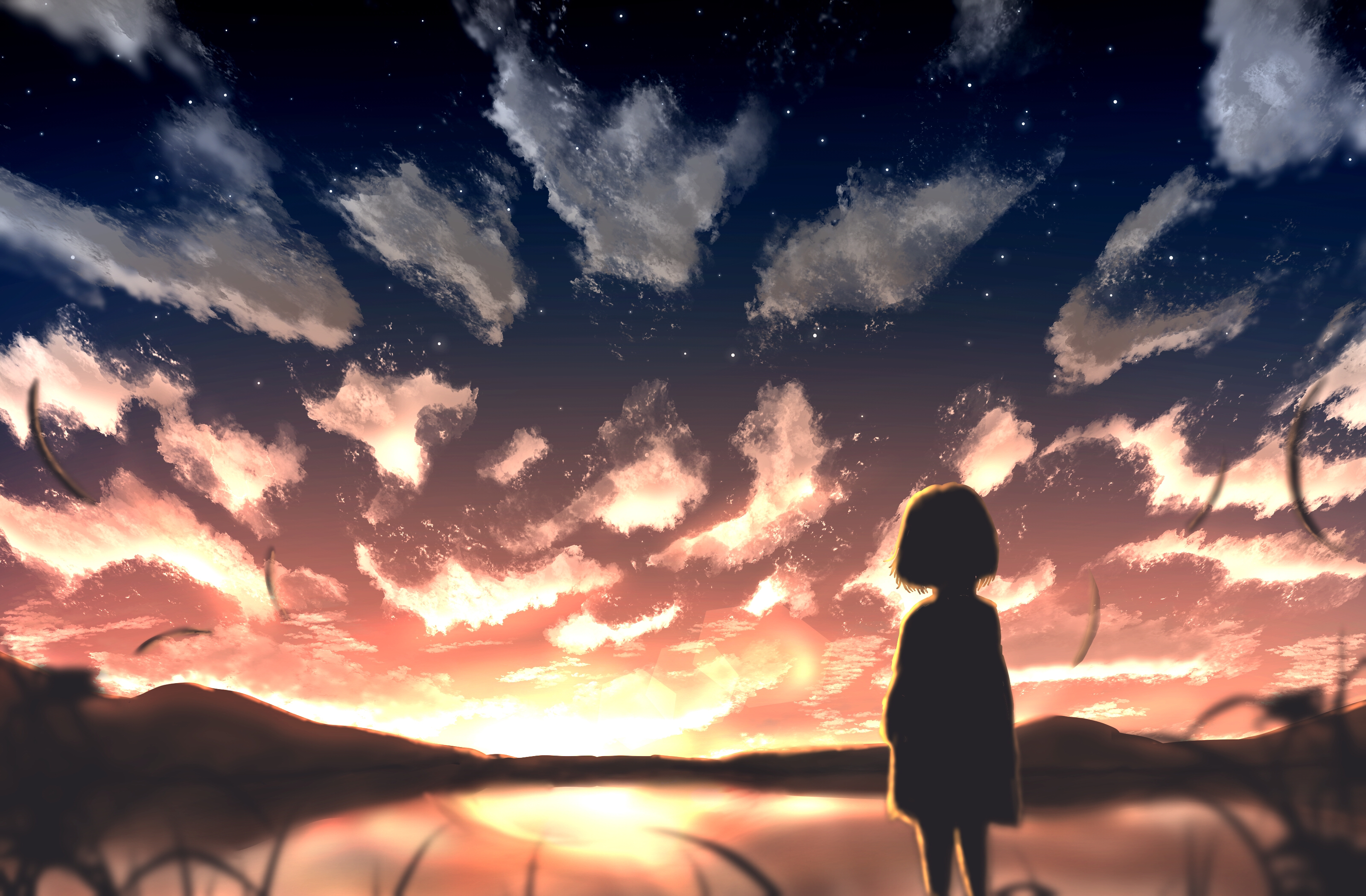 Free download wallpaper Anime, Sunset, Sky, Original on your PC desktop