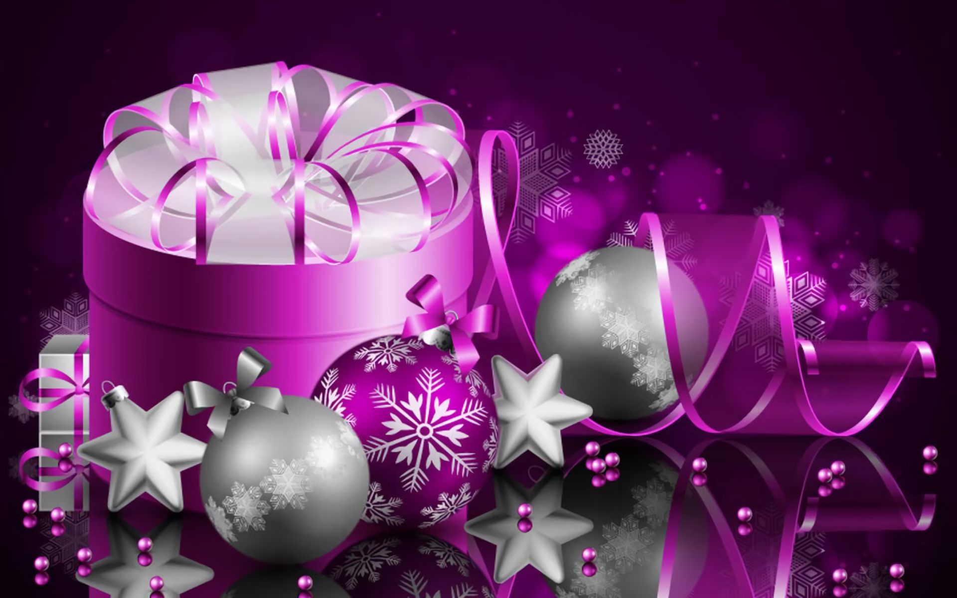 holiday, christmas, christmas ornaments, gift, purple, ribbon, silver
