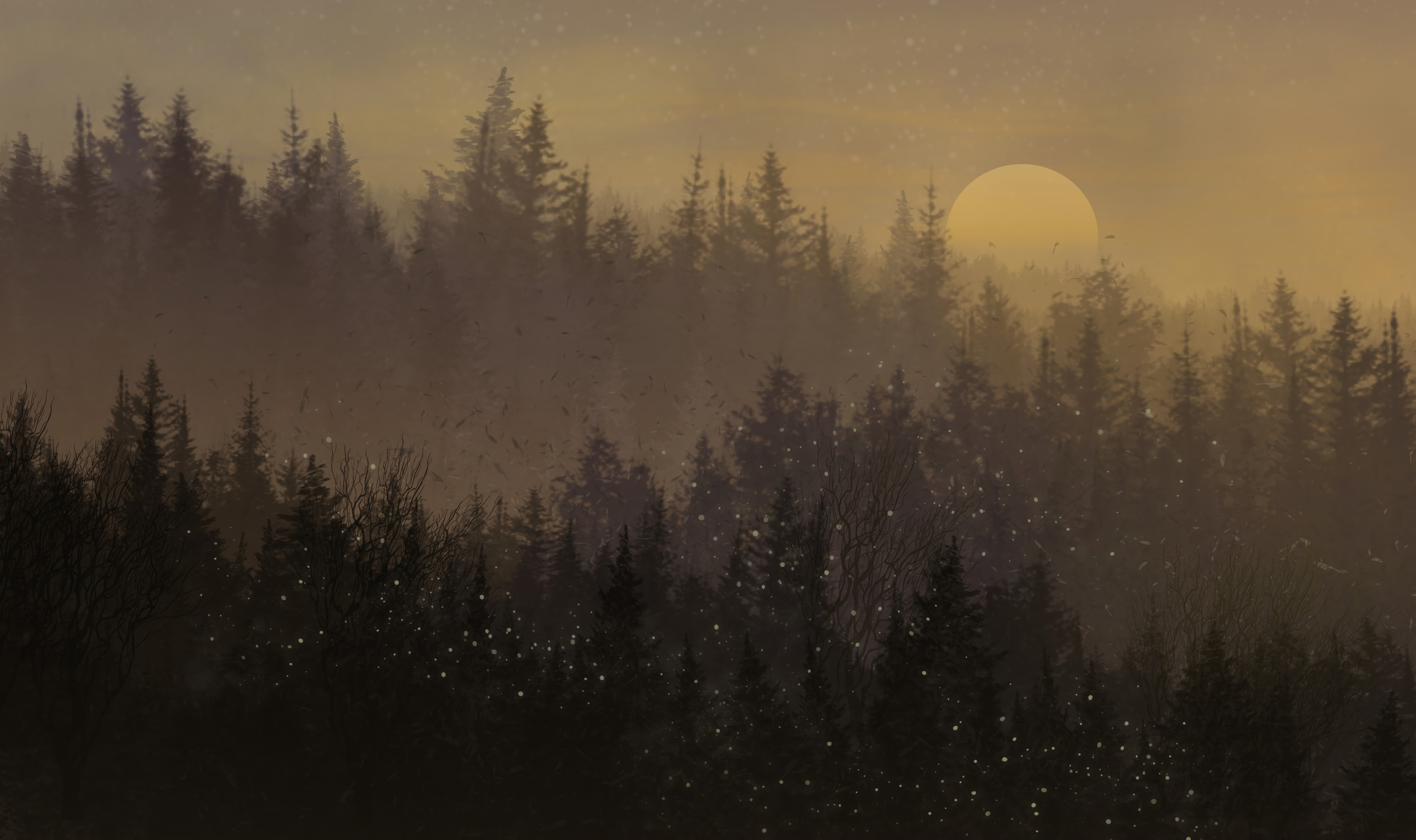 Free download wallpaper Moon, Snow, Trees, Forest, Art on your PC desktop