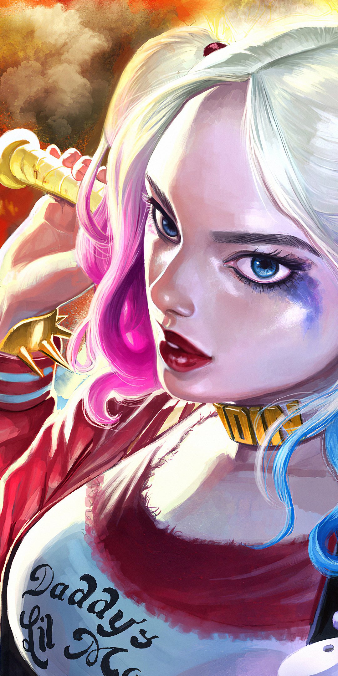 Handy-Wallpaper Blaue Augen, Comics, Harley Quinn, Dc Comics, Twintails, Lippenstift kostenlos herunterladen.