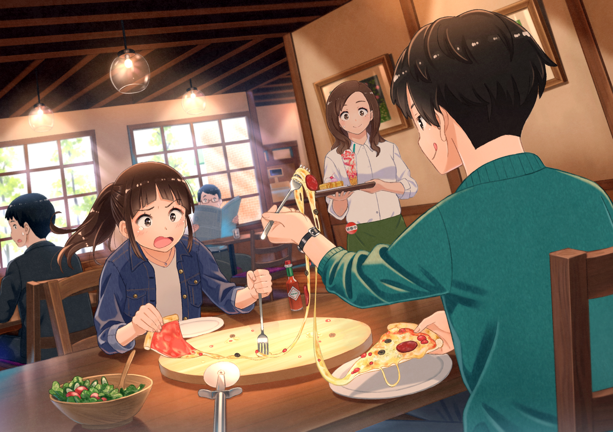 Laden Sie das Pizza, Original, Animes, Kurzes Haar, Pferdeschwanz-Bild kostenlos auf Ihren PC-Desktop herunter
