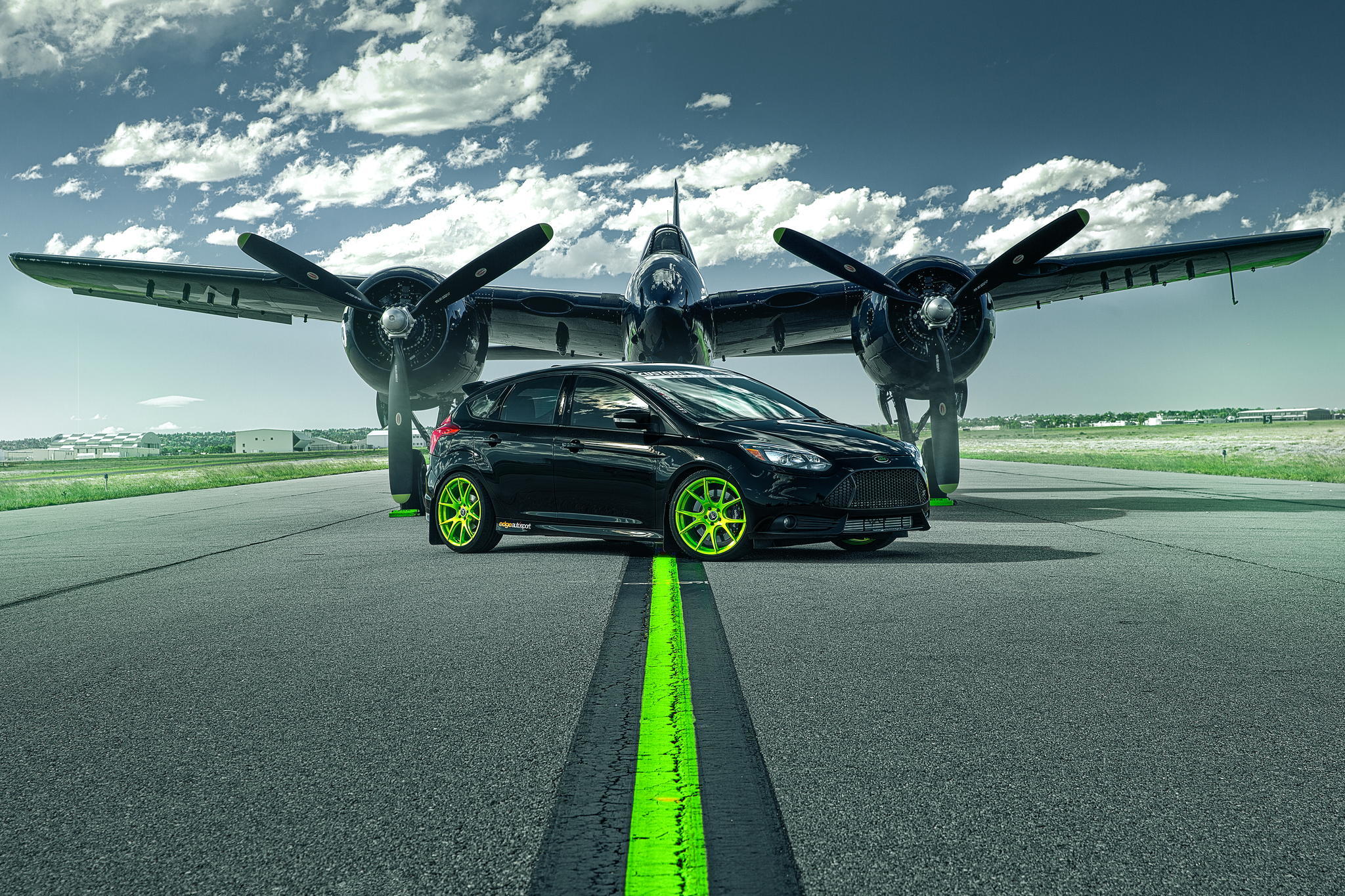 cars, plane, ford focus, ford, st, runway, airplane