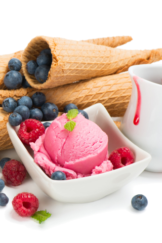 Download mobile wallpaper Food, Blueberry, Raspberry, Ice Cream, Still Life, Berry, Fruit, Waffle Cone for free.