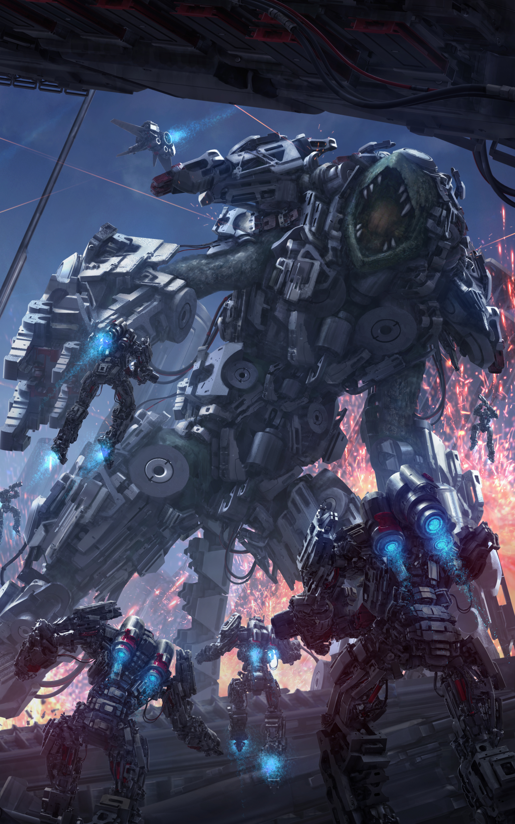 Download mobile wallpaper Robot, Creature, Sci Fi, Battle, Futuristic for free.