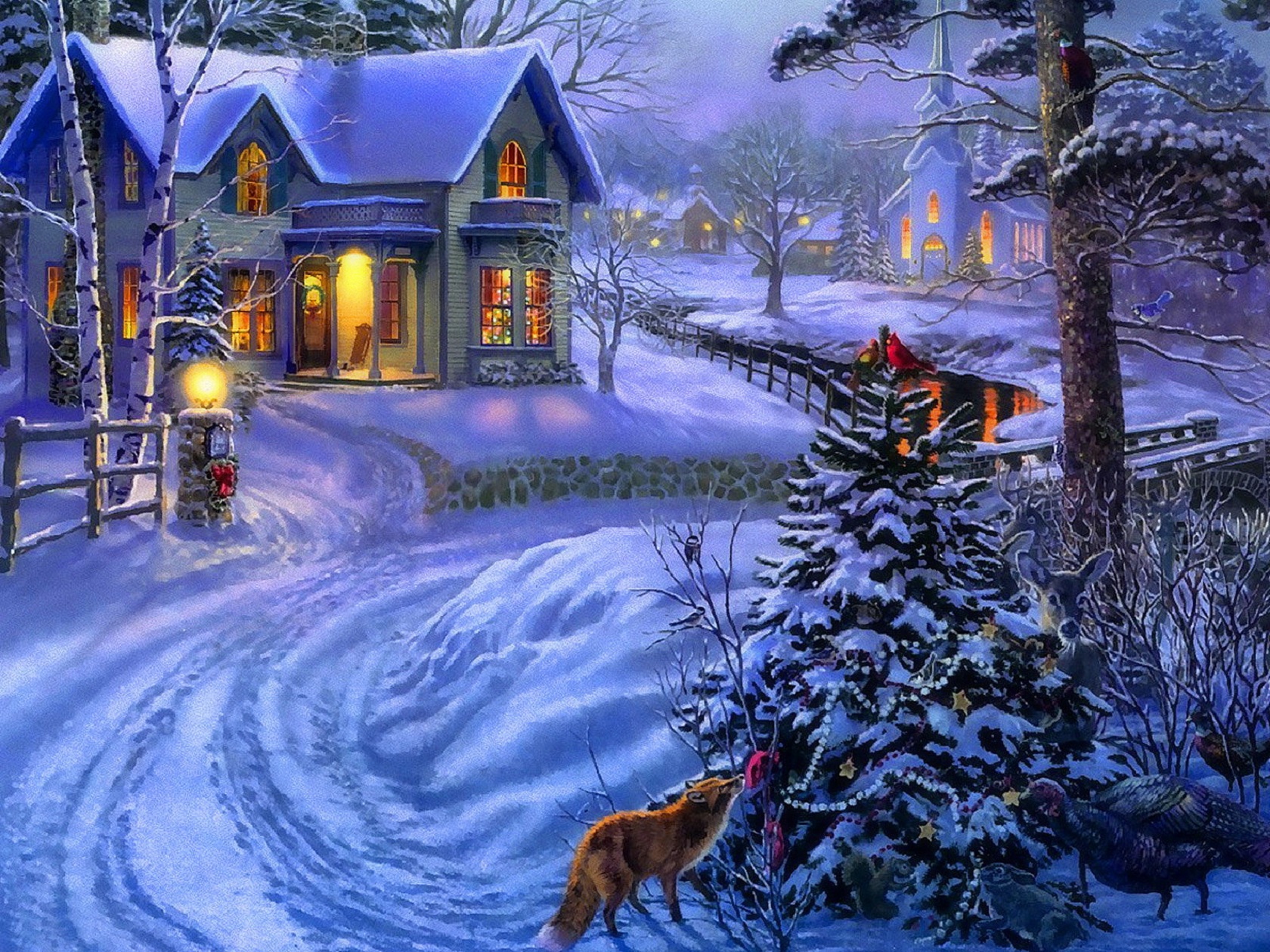 Download mobile wallpaper Winter, Snow, Tree, House, Street, Artistic for free.