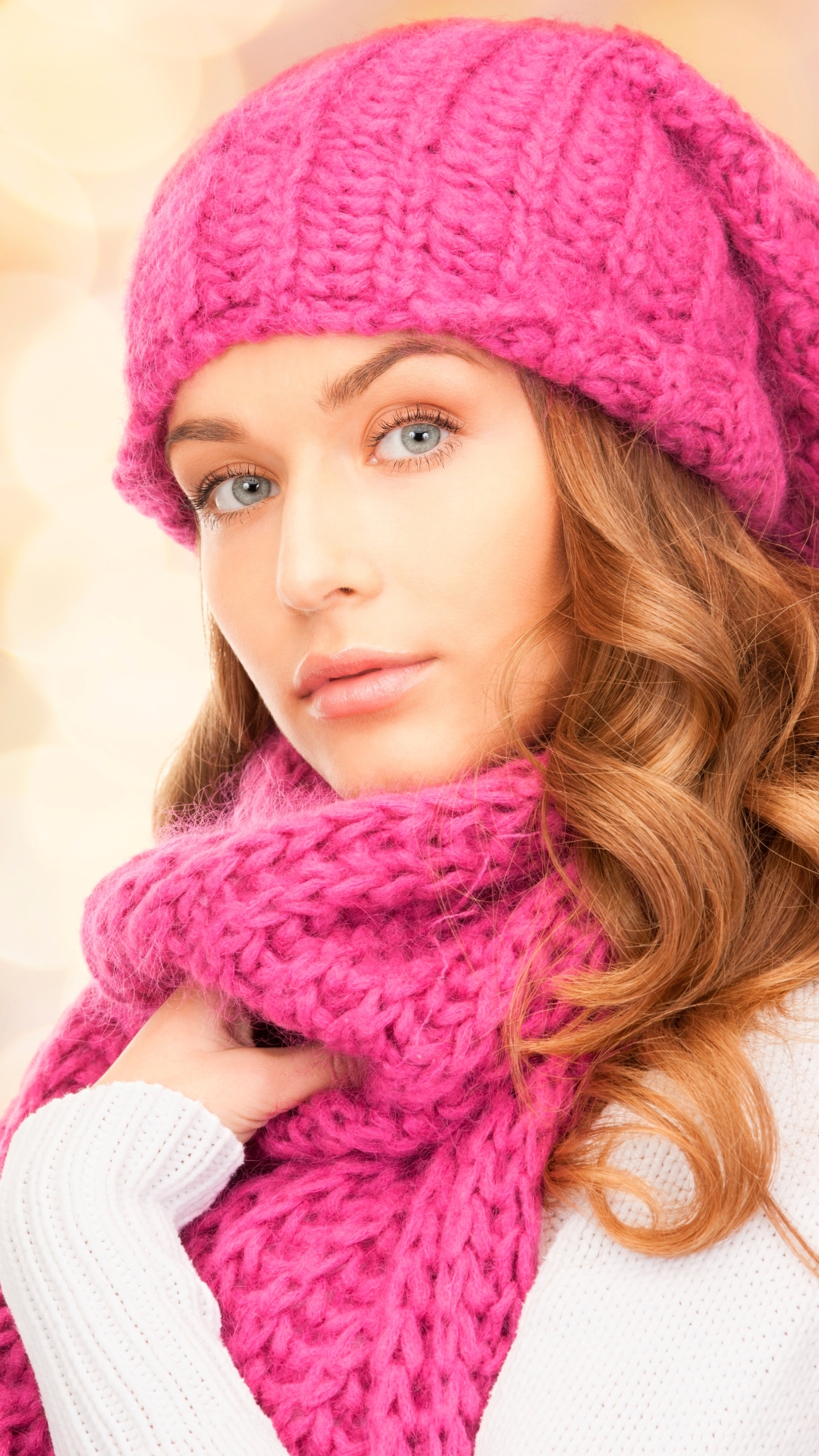 Download mobile wallpaper Redhead, Face, Hat, Model, Women, Scarf, Blue Eyes for free.