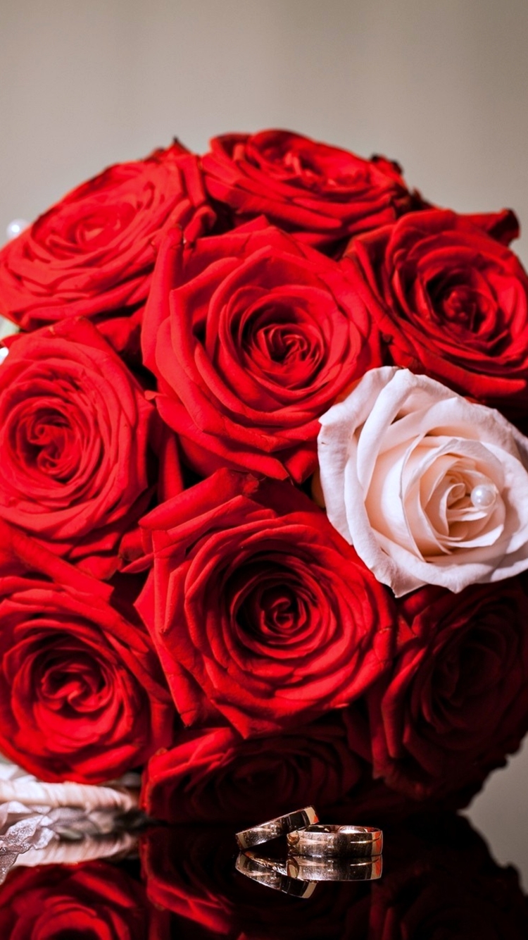 Handy-Wallpaper Liebe, Blume, Rose, Strauß, Ring, Rote Rose, Rote Blume, Menschengemacht, Heirat kostenlos herunterladen.