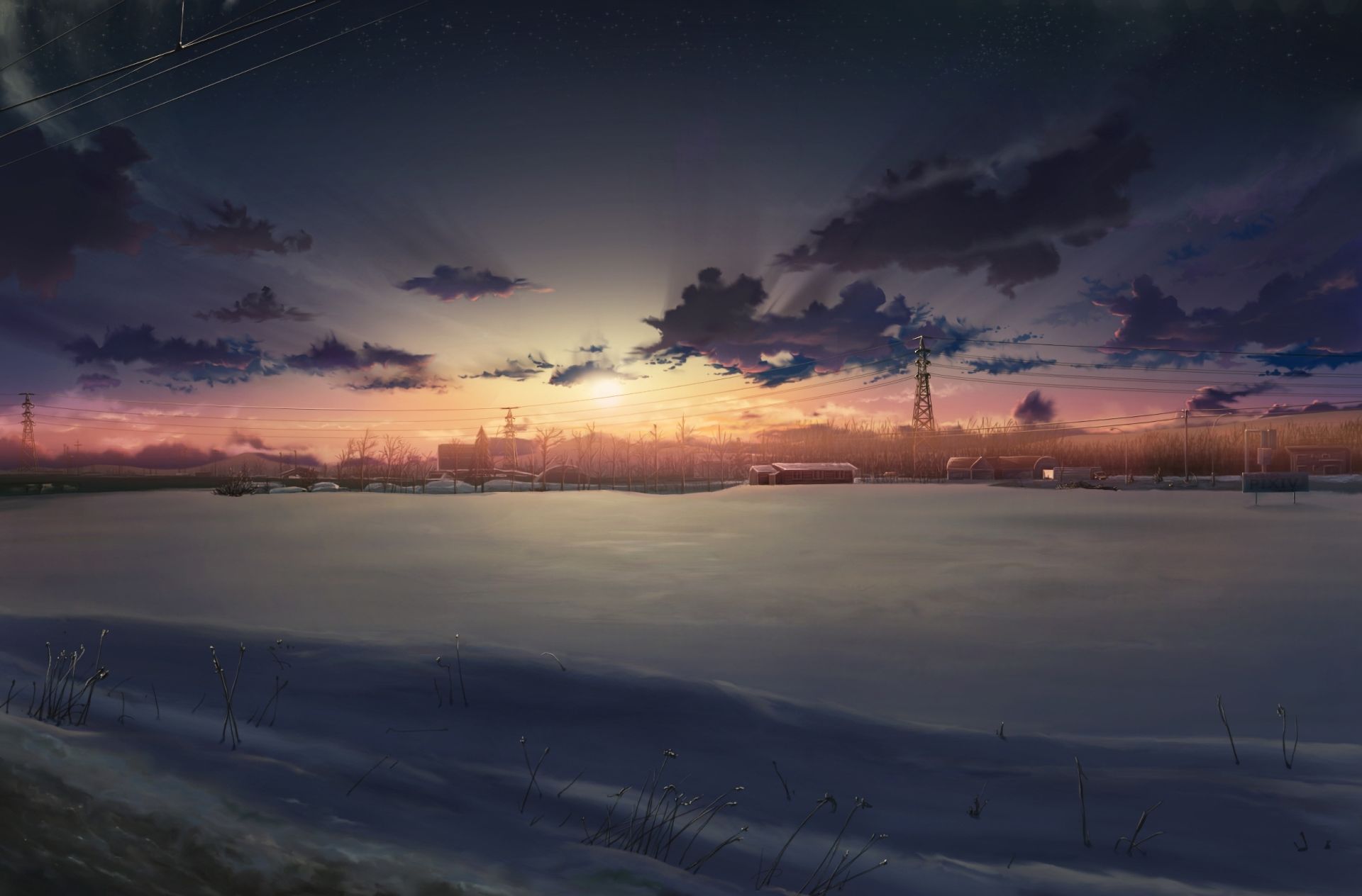 Free download wallpaper Anime, Landscape, Winter, Sun, Snow, Cloud on your PC desktop