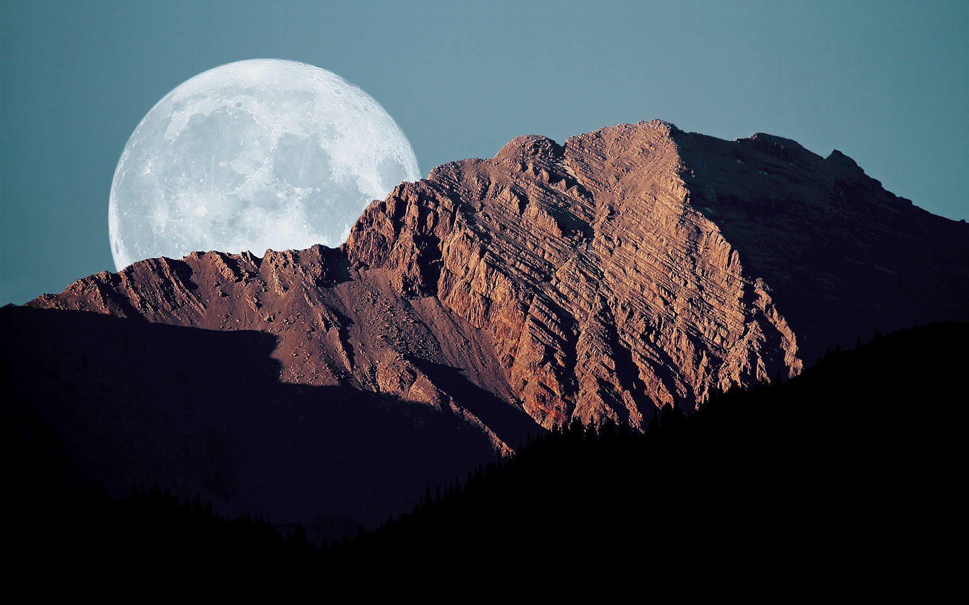 119370 завантажити картинку природа, небо, гори, тіні, повний місяць, диск - шпалери і заставки безкоштовно