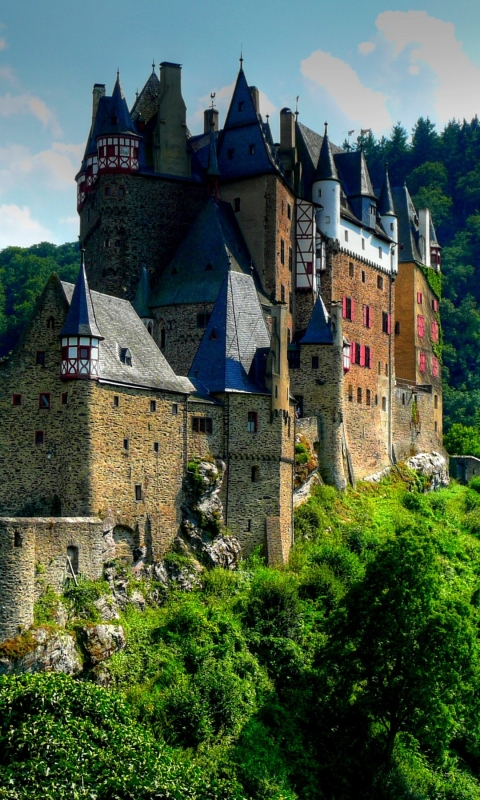 Descarga gratuita de fondo de pantalla para móvil de Castillos, Bosque, Árbol, Alemania, Castillo De Eltz, Hecho Por El Hombre, Castillo.