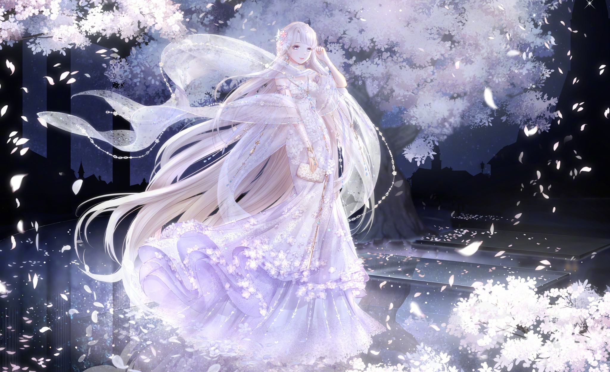 Free download wallpaper Anime, Dress, Original, Long Hair, White Hair, White Dress on your PC desktop