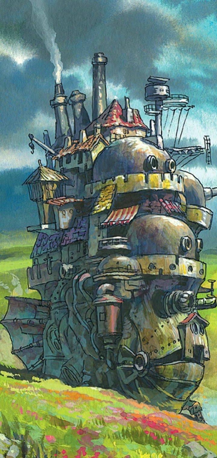 Download mobile wallpaper Anime, Watercolor, Scenery, Castle, Howl's Moving Castle for free.