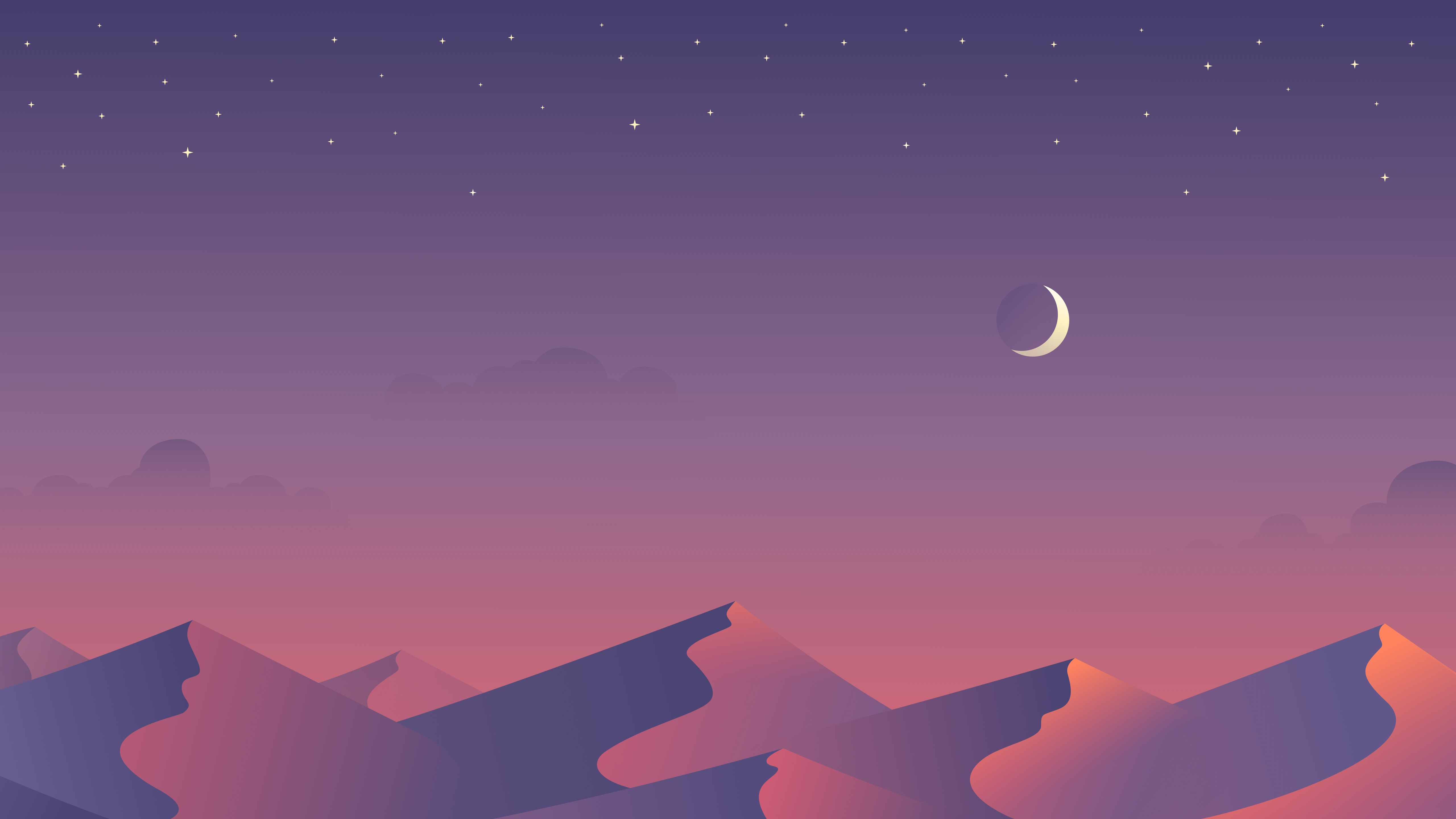 Download mobile wallpaper Sky, Stars, Moon, Mountain, Artistic, Minimalist for free.