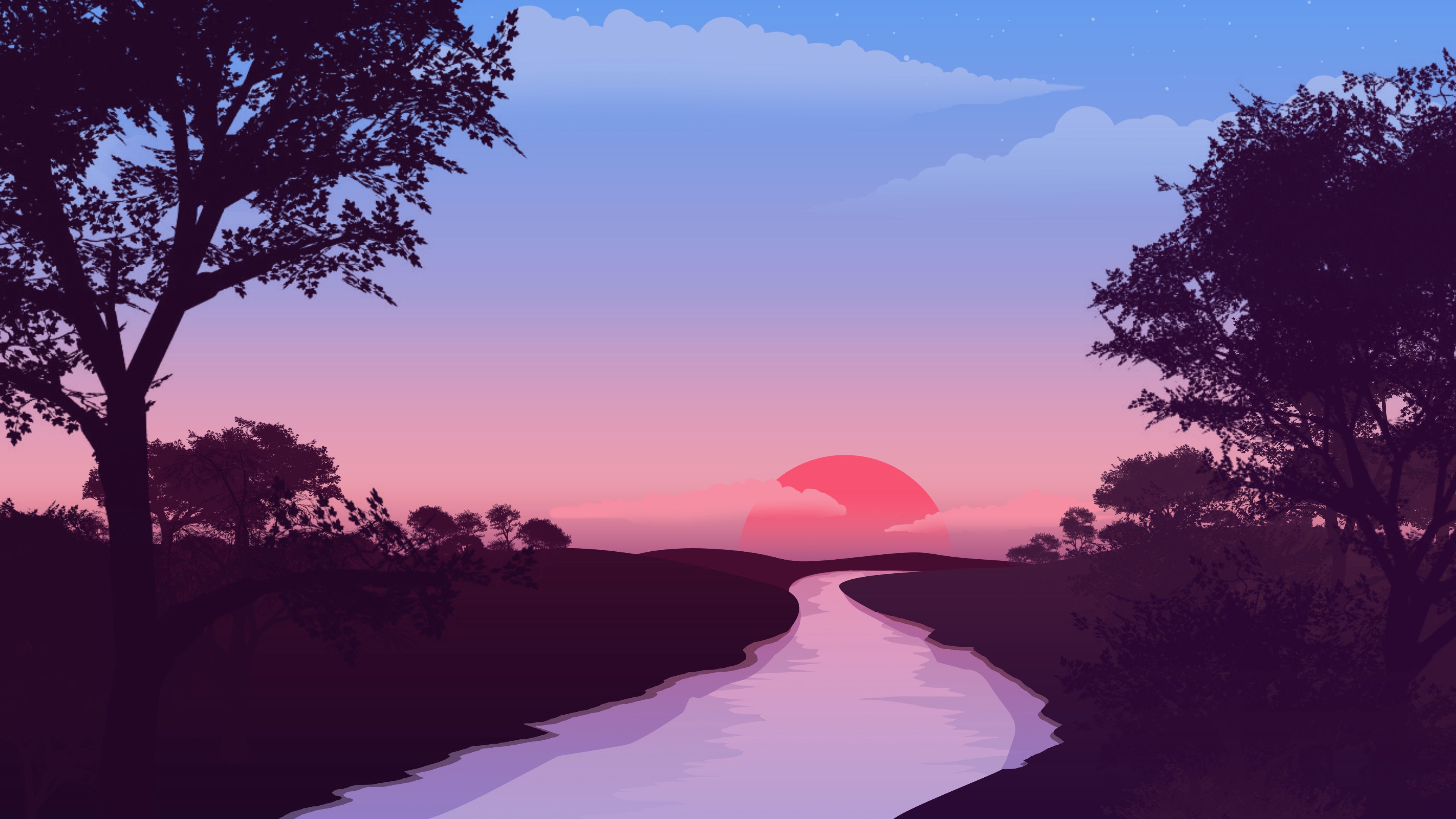 無料モバイル壁紙川, 日没, 風景, アートをダウンロードします。