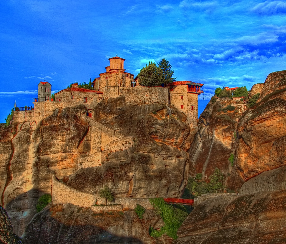 Laden Sie das Gebäude, Meteora, Griechenland, Menschengemacht, Schloss, Religiös-Bild kostenlos auf Ihren PC-Desktop herunter