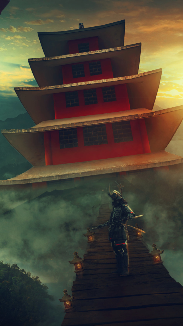 Download mobile wallpaper Fantasy, Warrior, Samurai, Castle for free.