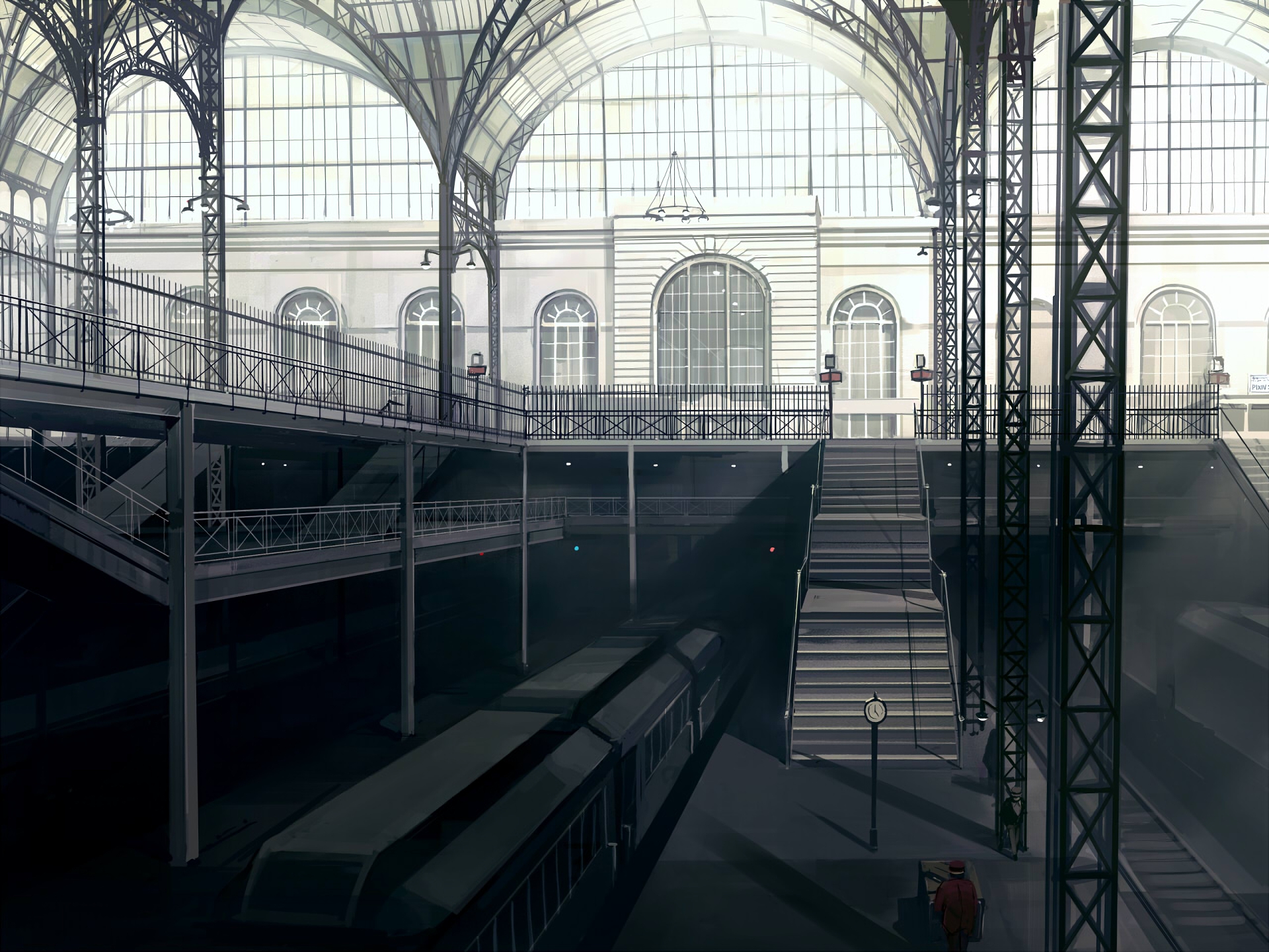 Free download wallpaper Anime, Train Station, Original on your PC desktop