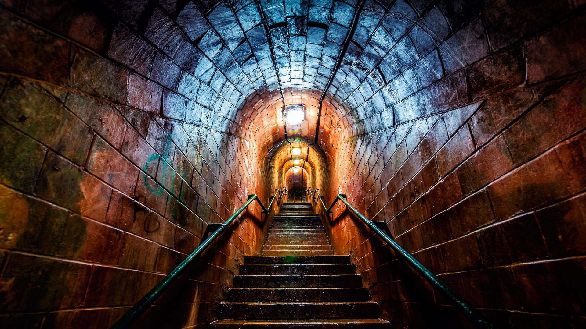 Download mobile wallpaper Stairs, Tunnel, Man Made for free.