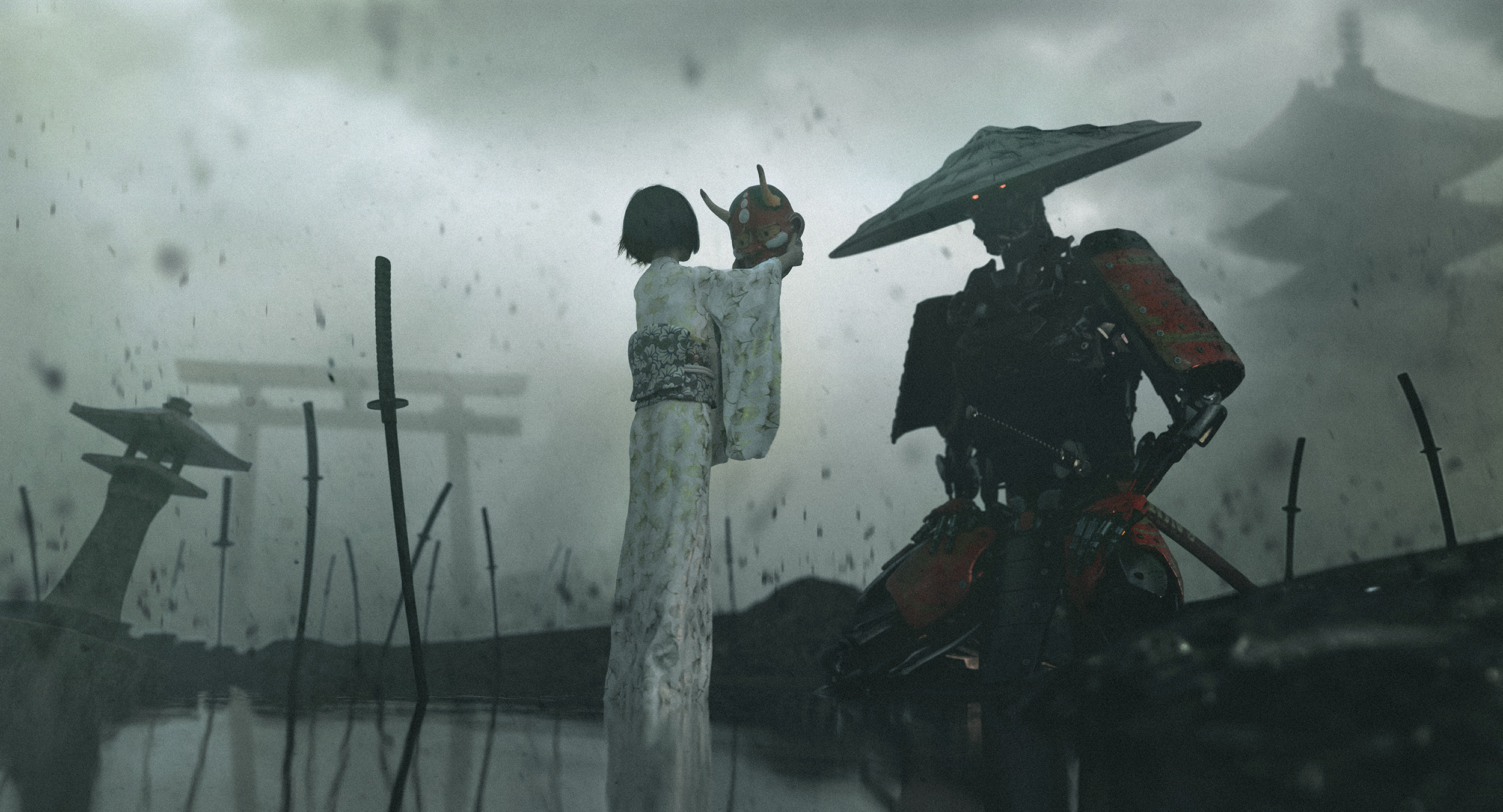 Laden Sie das Roboter, Science Fiction, Samurai-Bild kostenlos auf Ihren PC-Desktop herunter