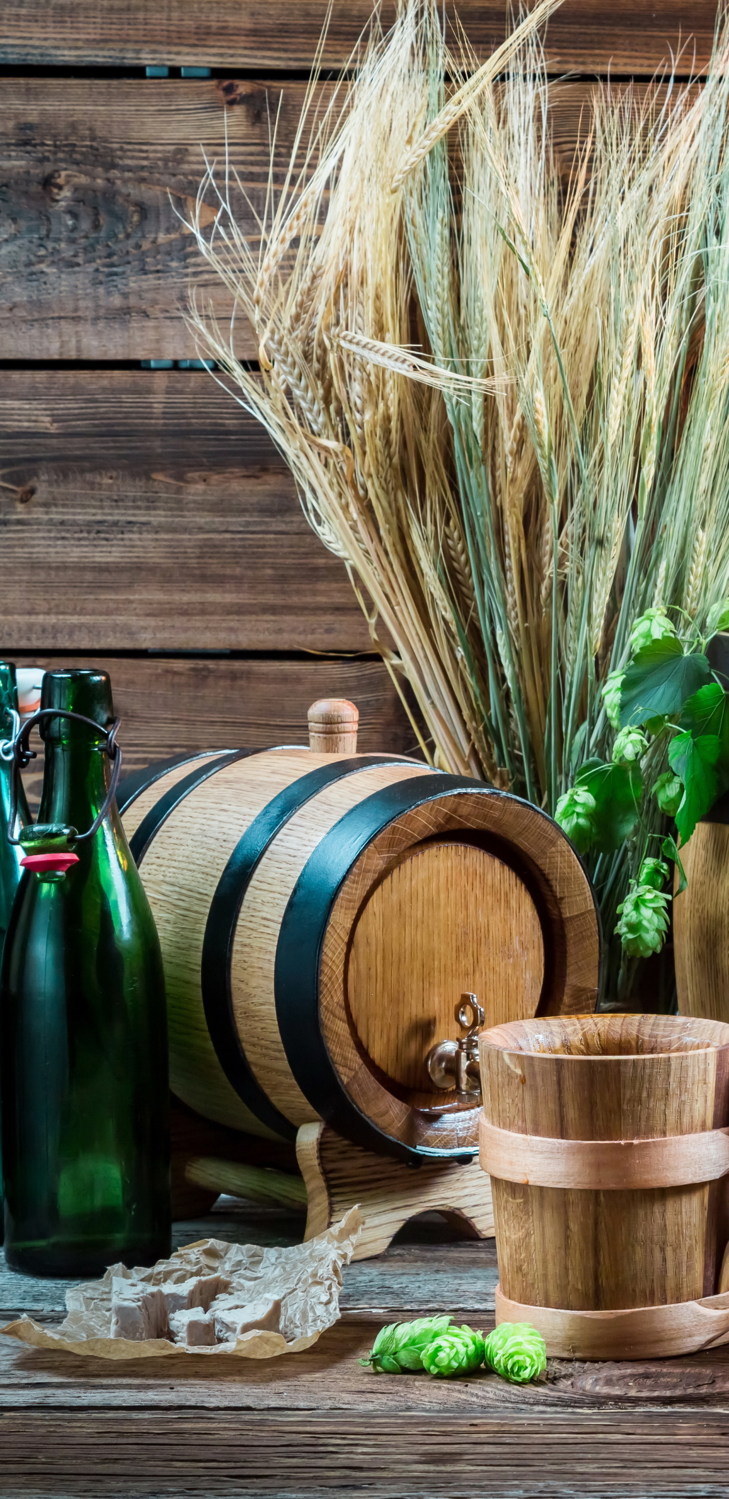 photography, still life, barrel, wheat, beer, alcohol, bottle