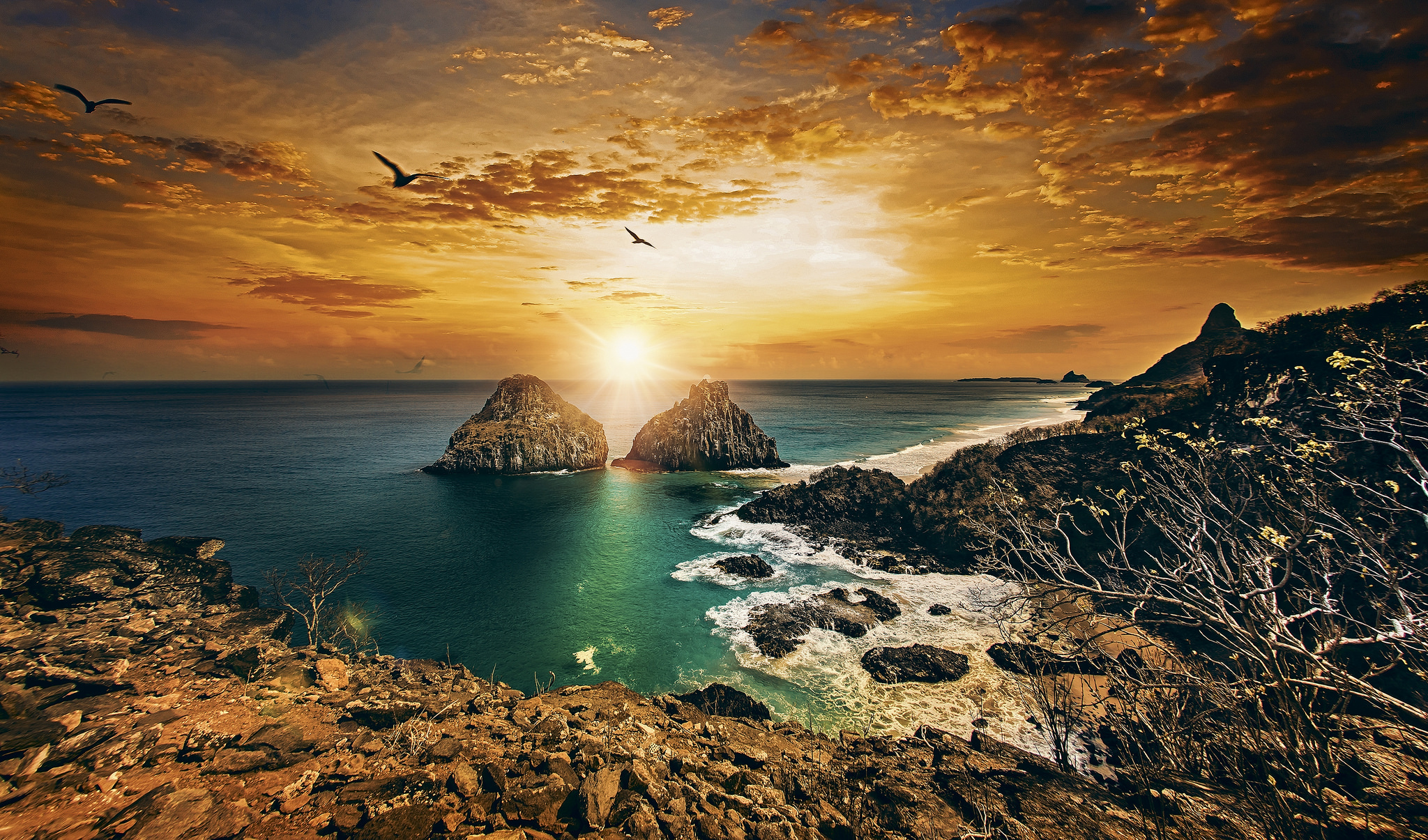 PCデスクトップに日没, 海, 地平線, 海洋, 地球, ブラジル, 海岸線, クラウド画像を無料でダウンロード