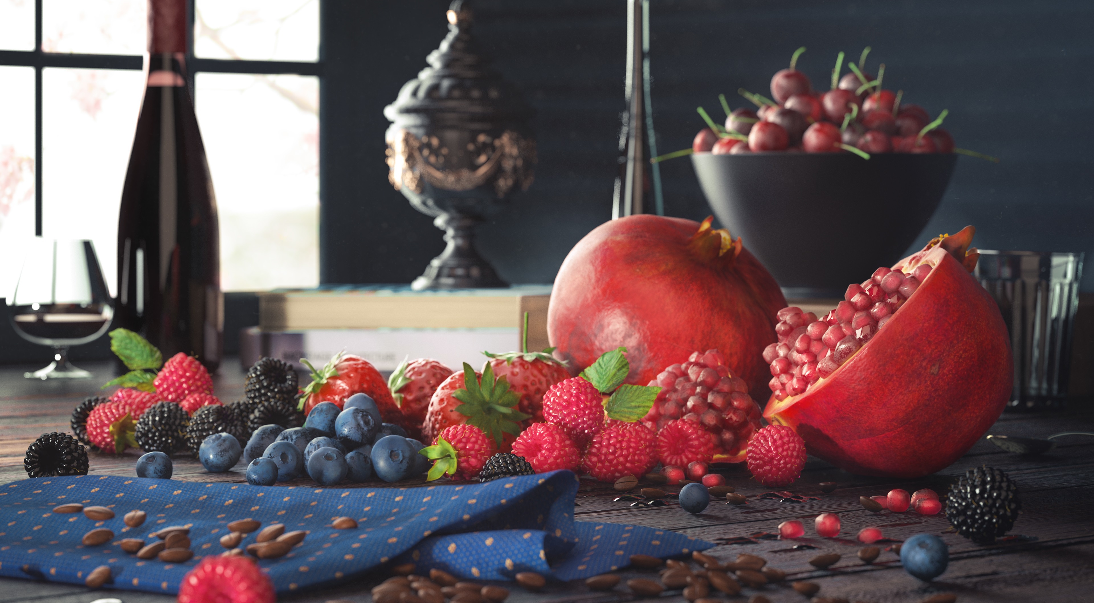 Laden Sie das Kirsche, Erdbeere, Himbeere, Brombeere, Frucht, Fotografie, Heidelbeere, Stillleben-Bild kostenlos auf Ihren PC-Desktop herunter