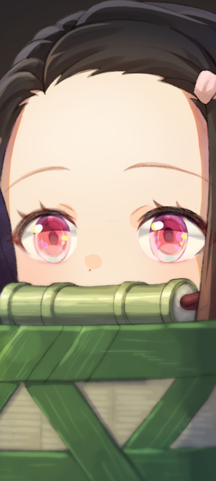 Handy-Wallpaper Animes, Braune Haare, Rosa Augen, Nezuko Kamado, Demon Slayer, Kimetsu No Yaiba kostenlos herunterladen.