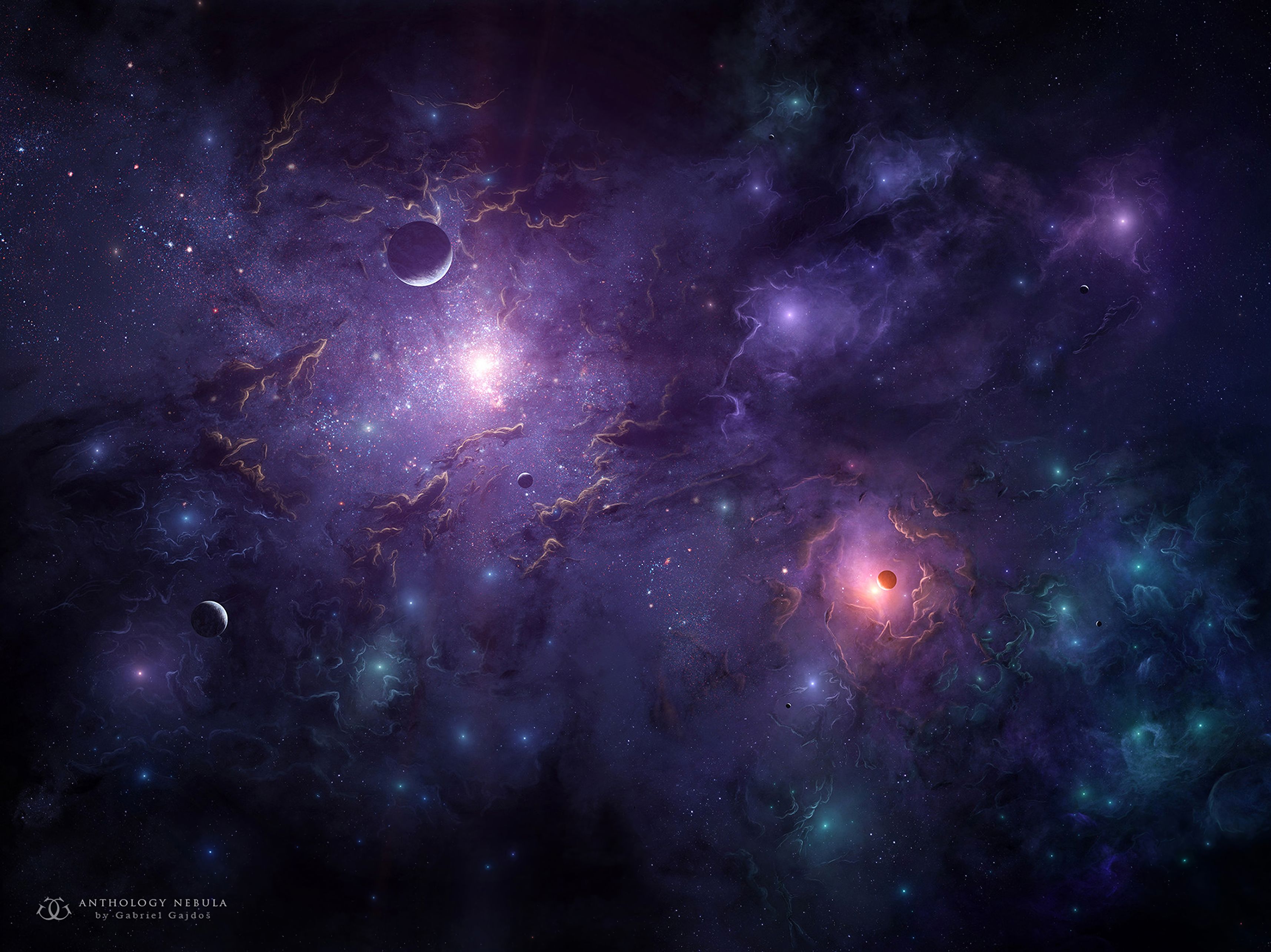Desktop FHD stars, galaxy, universe, planets, clouds, shining