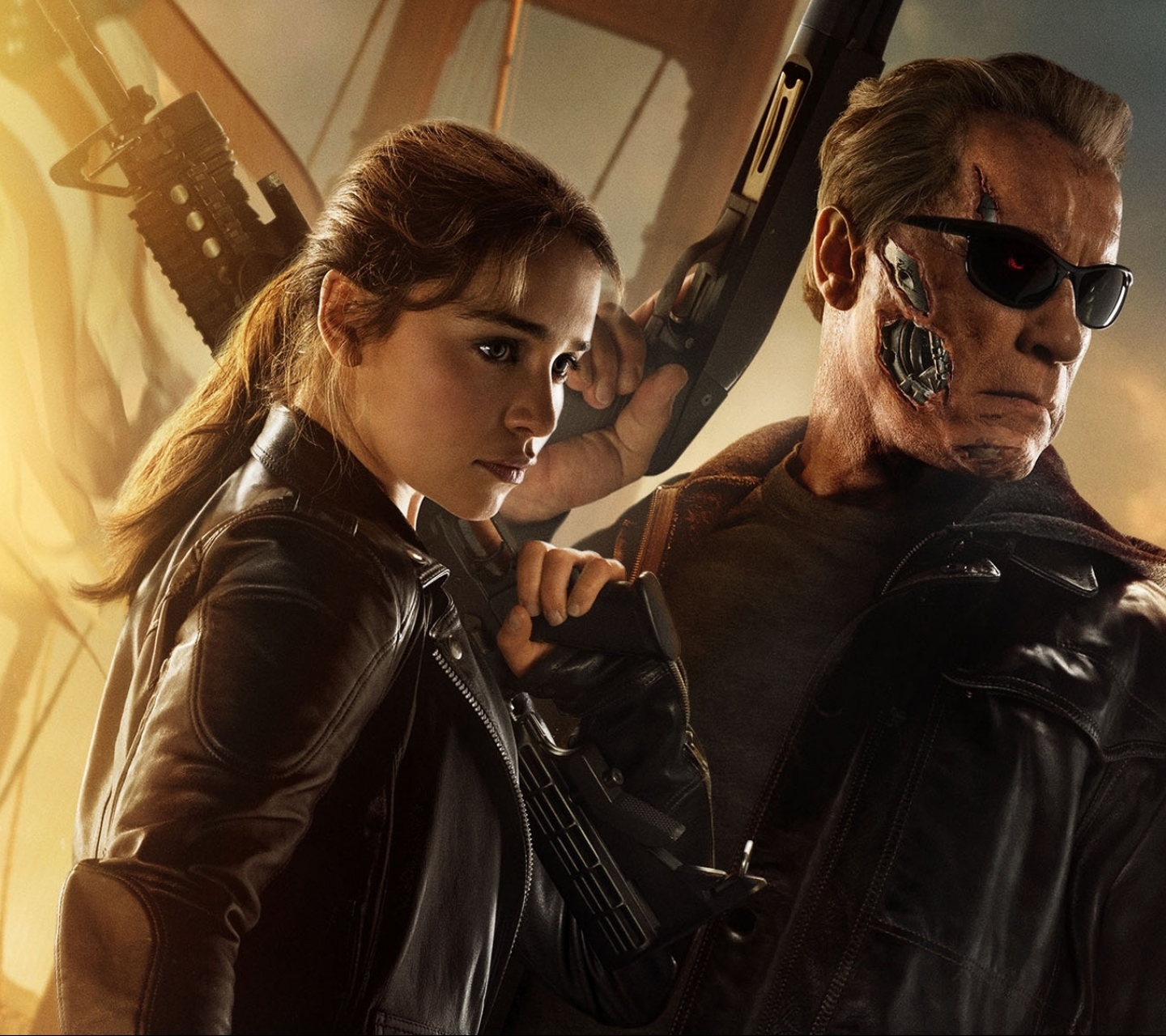 Baixar papel de parede para celular de Arnold Schwarzenegger, Filme, O Exterminador Do Futuro, Emilia Clarke, O Exterminador Do Futuro: Gênesis gratuito.