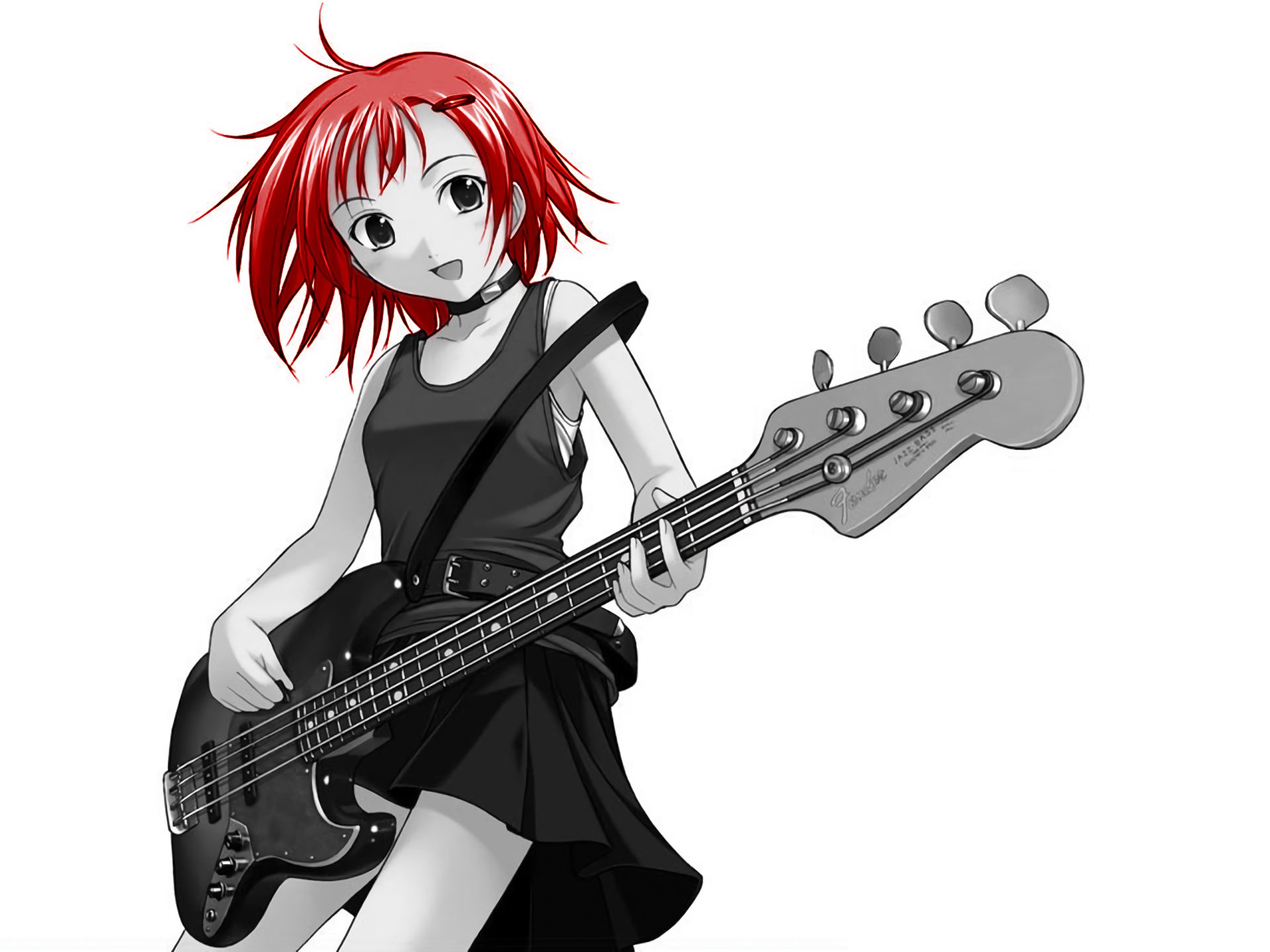 1074935 Hintergrundbild herunterladen bass, animes, musik, gitarre, rote haare - Bildschirmschoner und Bilder kostenlos